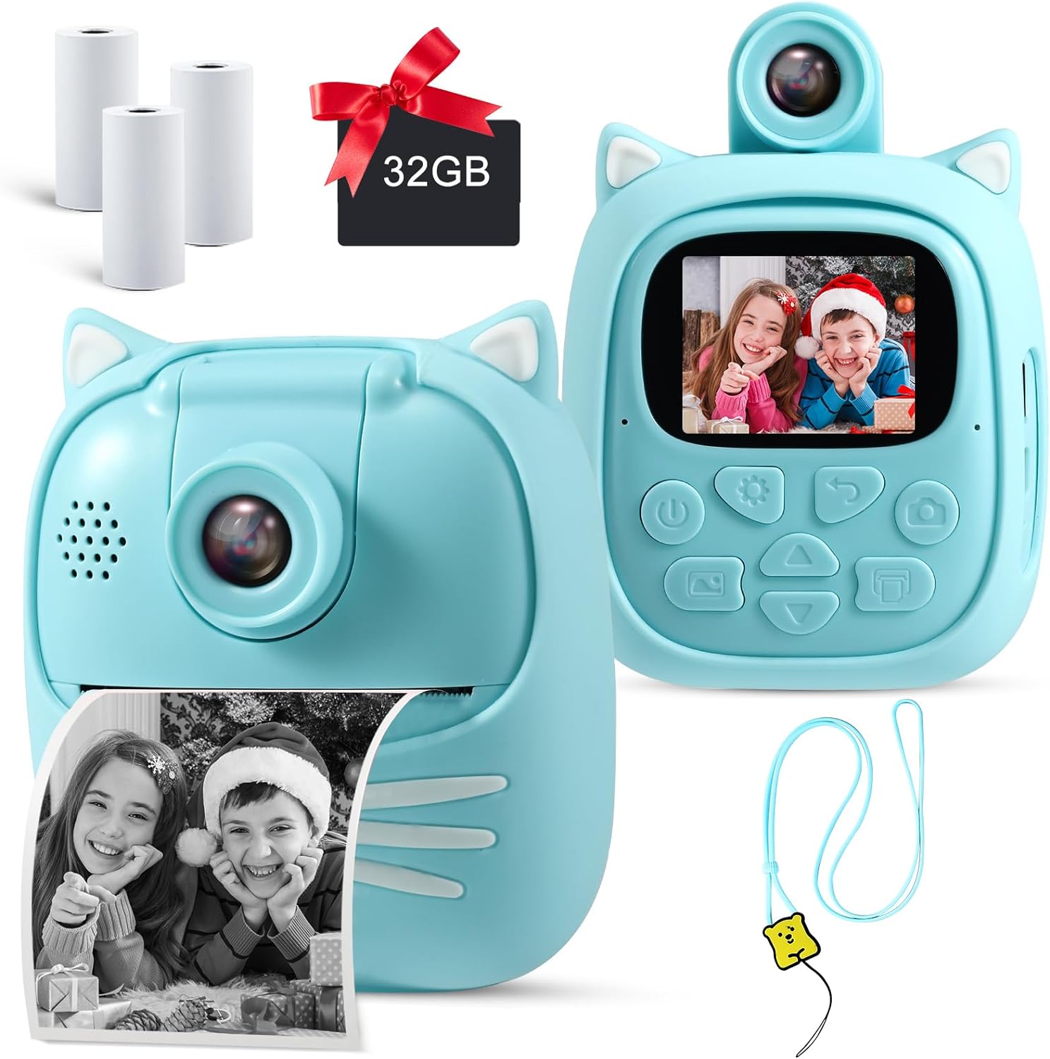 MINIBEAR Instant Print Camera for Kids Camera for Girls 50MP Kids Digital Camera, Toddler Camera Travel Essential Toys Christmas Birthday Gifts for 3 4 5 6 7 8 9 Year Old Girls and Boys, Blue