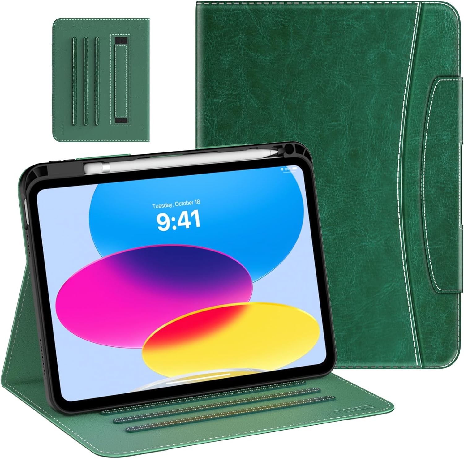 MoKo for iPad 10th Generation Case iPad 10.9 Inch Case 2022 with Pencil Holder, Multi-Angle Viewing iPad Case 10th Generation with Soft TPU Back Hand Strap for iPad 10th Gen 2022, Midnight Green