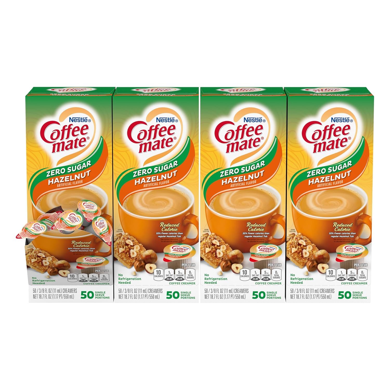 Nestle Coffee mate Coffee Creamer, Sugar Free Hazelnut, Liquid Creamer Singles, Non Dairy, No Refrigeration, Box of 50 Singles (Pack of 4)