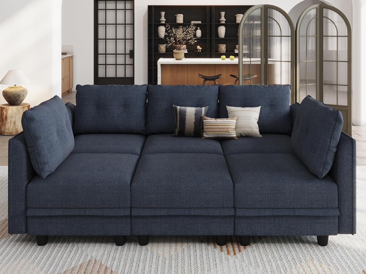 LLappuil Modular Sofa Sectional Sleeper Couch Bed Reversible Modular Couch with Storage Chaise, Denim Blue
