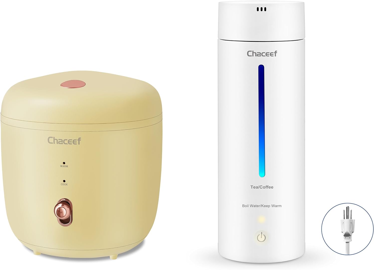 CHACEEF+1.2L+Mini+Rice+Cooker%2c+Yellow+%26+350ml+Travel+Electric+Kettle%2c+White