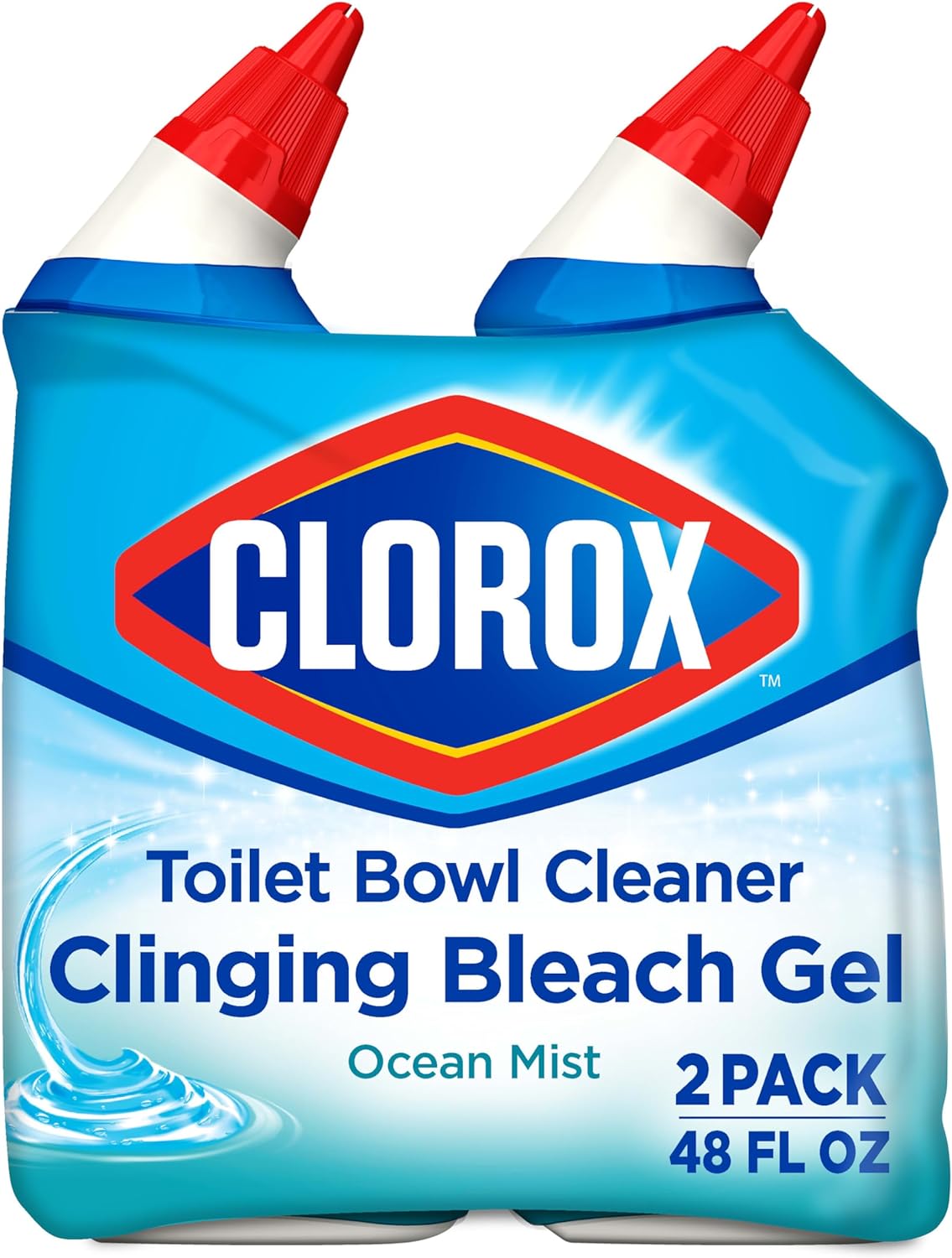 Clorox Toilet Bowl Cleaner, Clinging Bleach Gel, Ocean Mist - 24 Ounces, Pack of 2