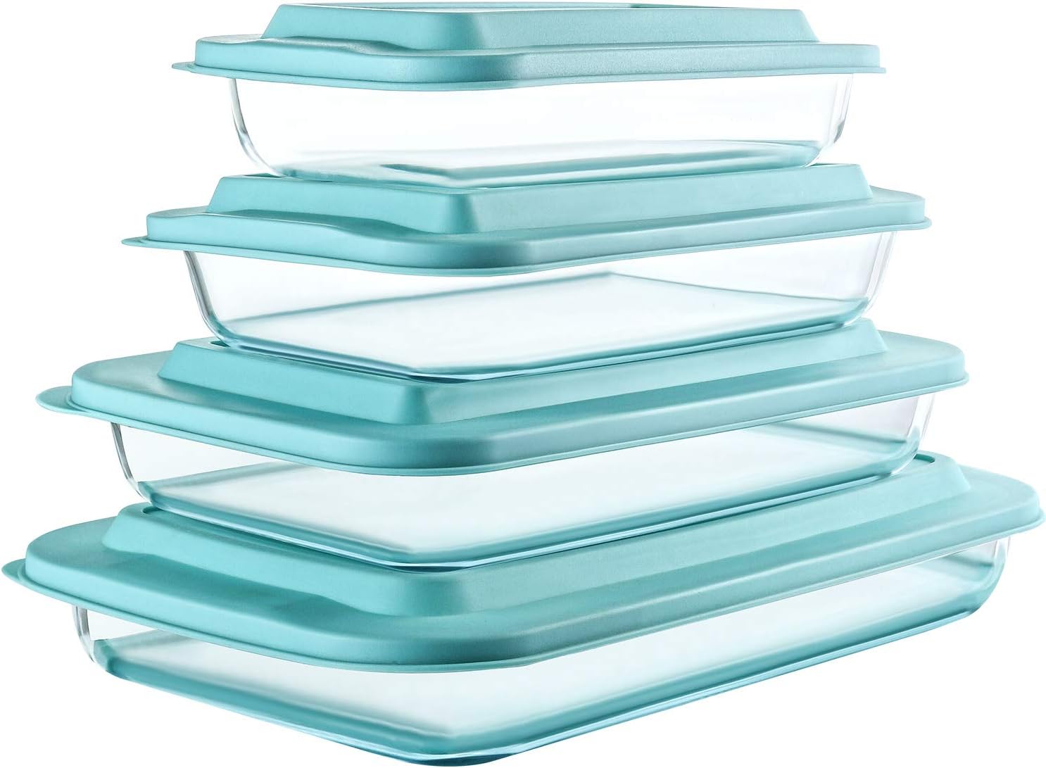 8-Piece Deep Glass Baking Dish Set with Plastic lids,Rectangular Glass Bakeware Set with BPA Free Lids, Baking Pans for Lasagna, Leftovers, Cooking, Kitchen, Freezer-to-Oven and Dishwasher, Green