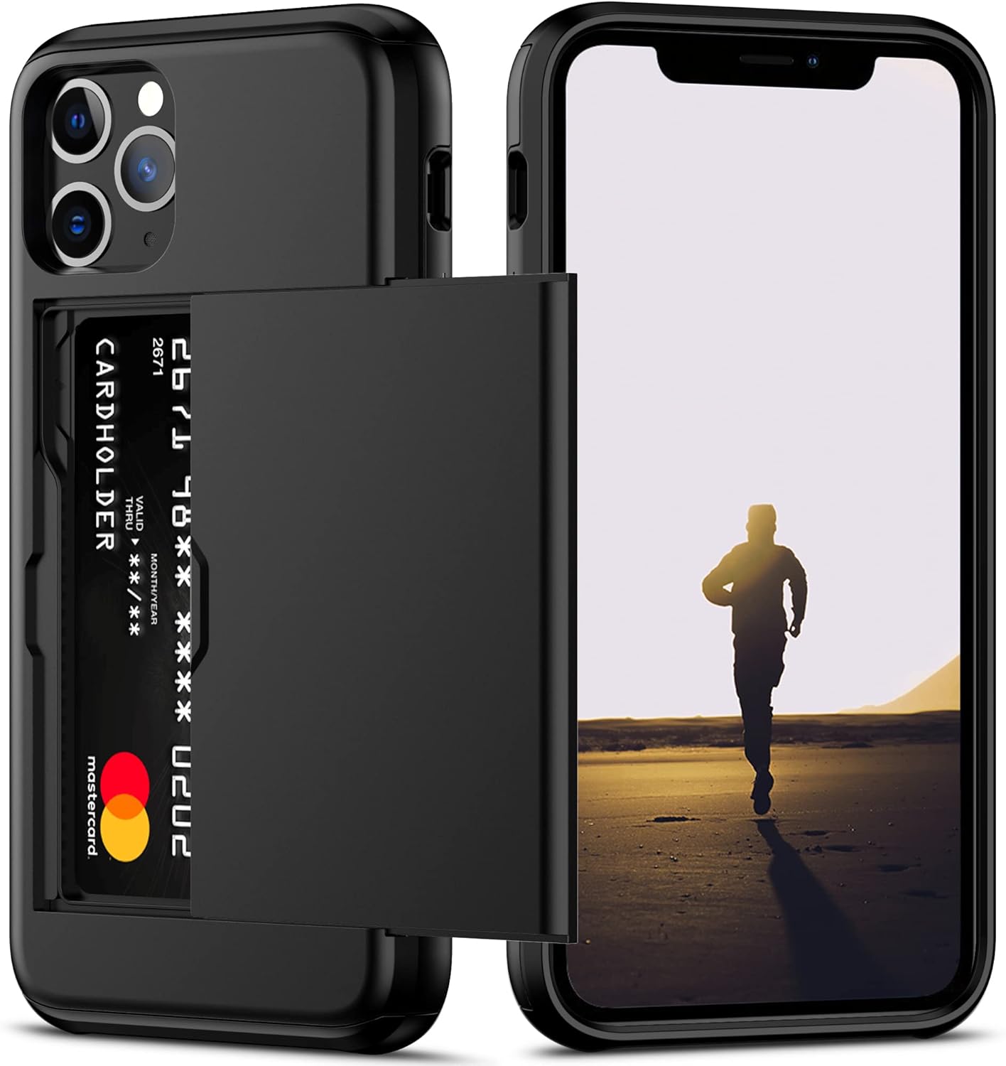 Nvollnoe for iPhone 11 Pro Case with Card Holder Heavy Duty Protective Dual Layer Shockproof Hidden Card Slot Slim Wallet Case for iPhone 11 Pro for Men&Women(Black)