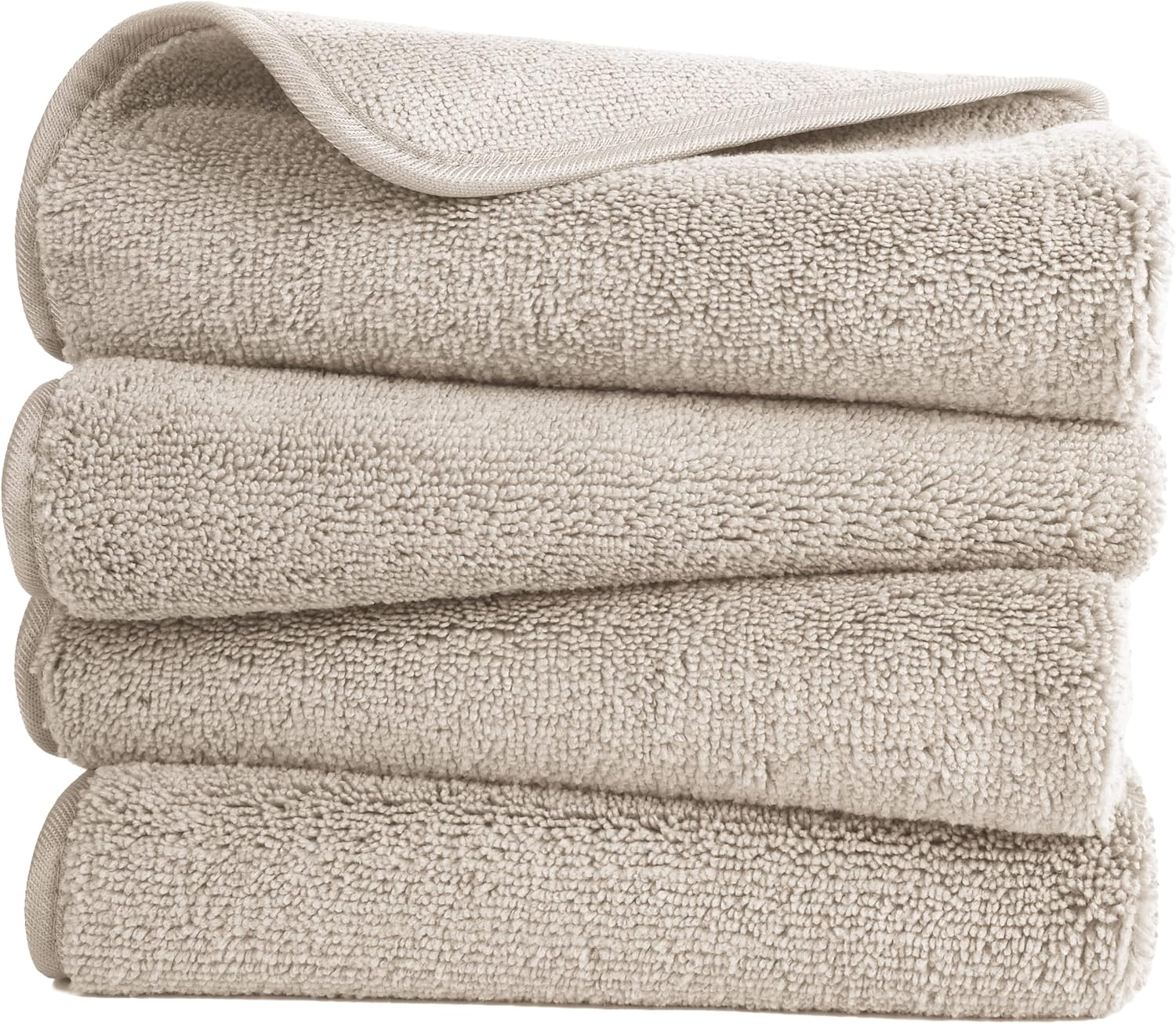 POLYTE Quick Dry Lint Free Microfiber Hand Towel, 16 x 30 in, Set of 4 (Beige)