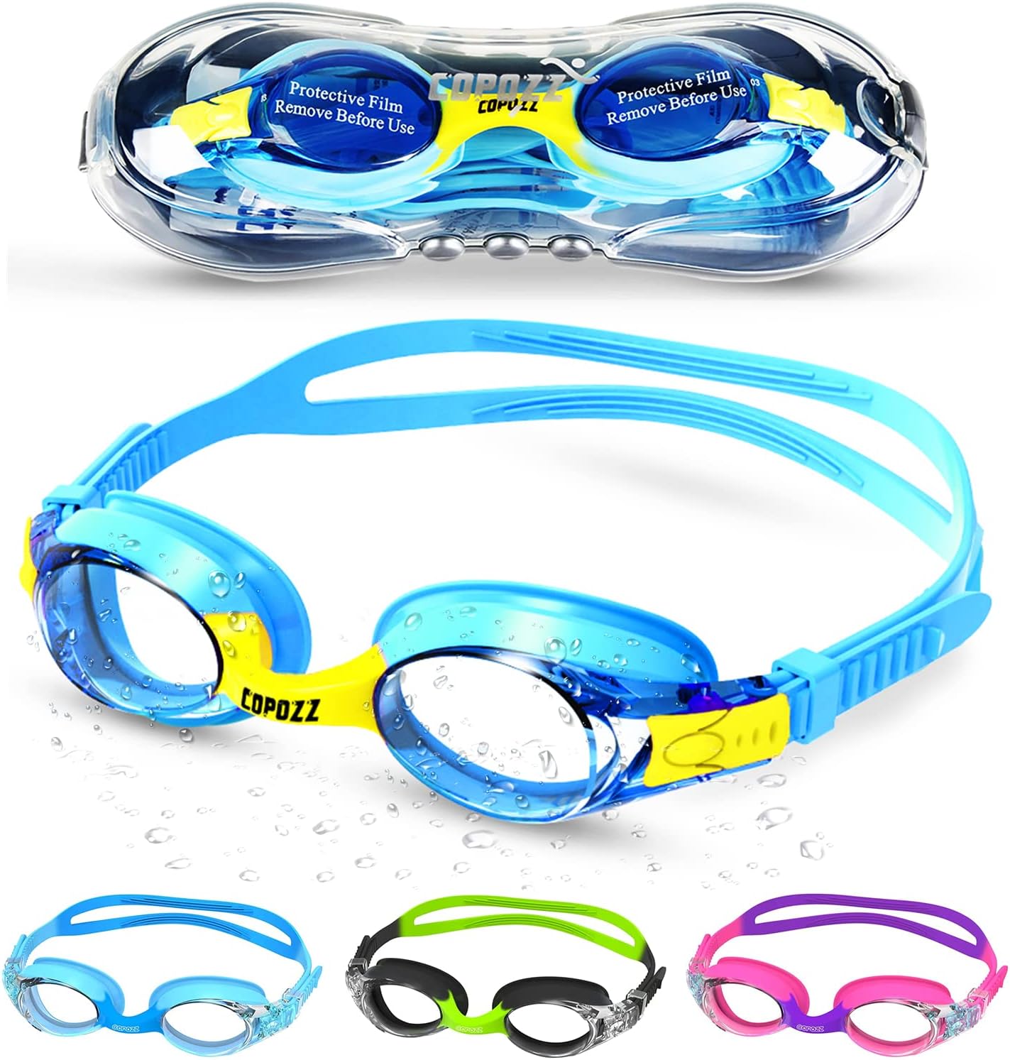 COPOZZ Kids Swimming Goggles, Toddler Swim Goggles No Leaking Anti Fog for Boys Girls(Age 3-12)