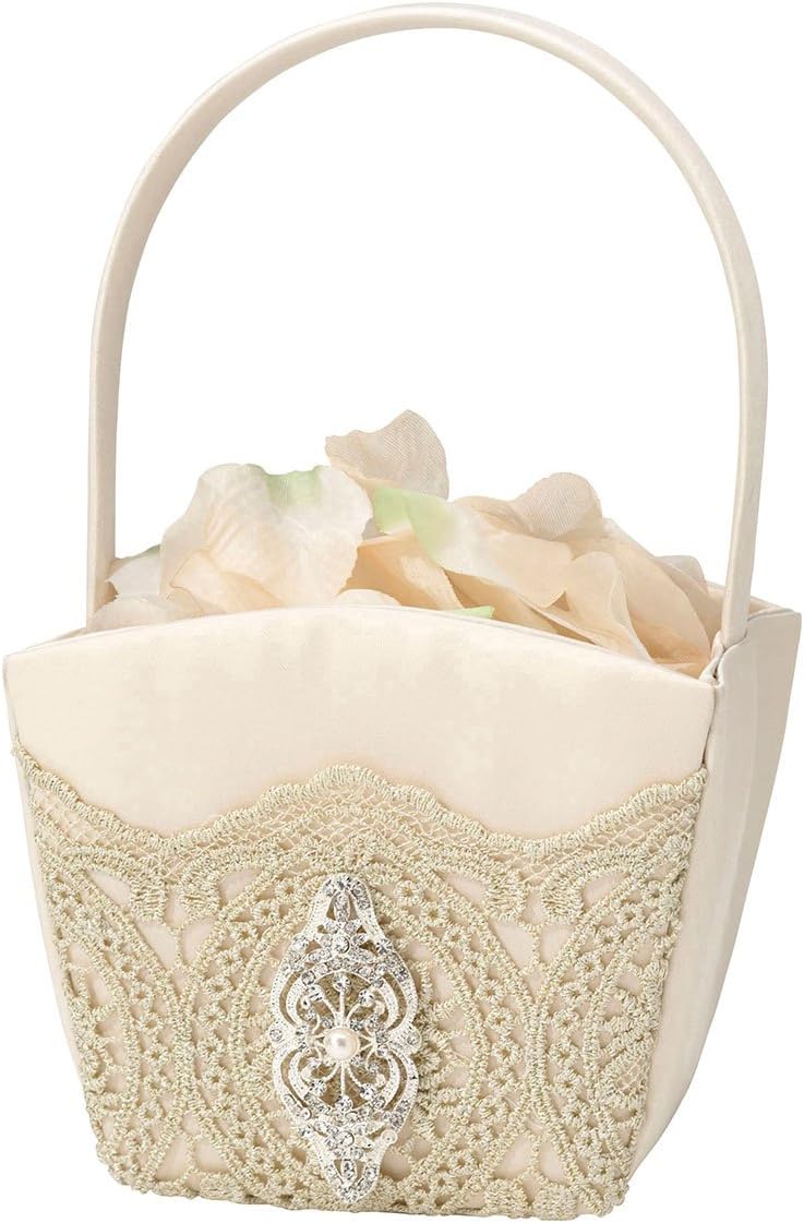 Lillian Rose Vintage Gold Lace Wedding Flower Girl Basket (FB810 G), 7.75 x 4.5