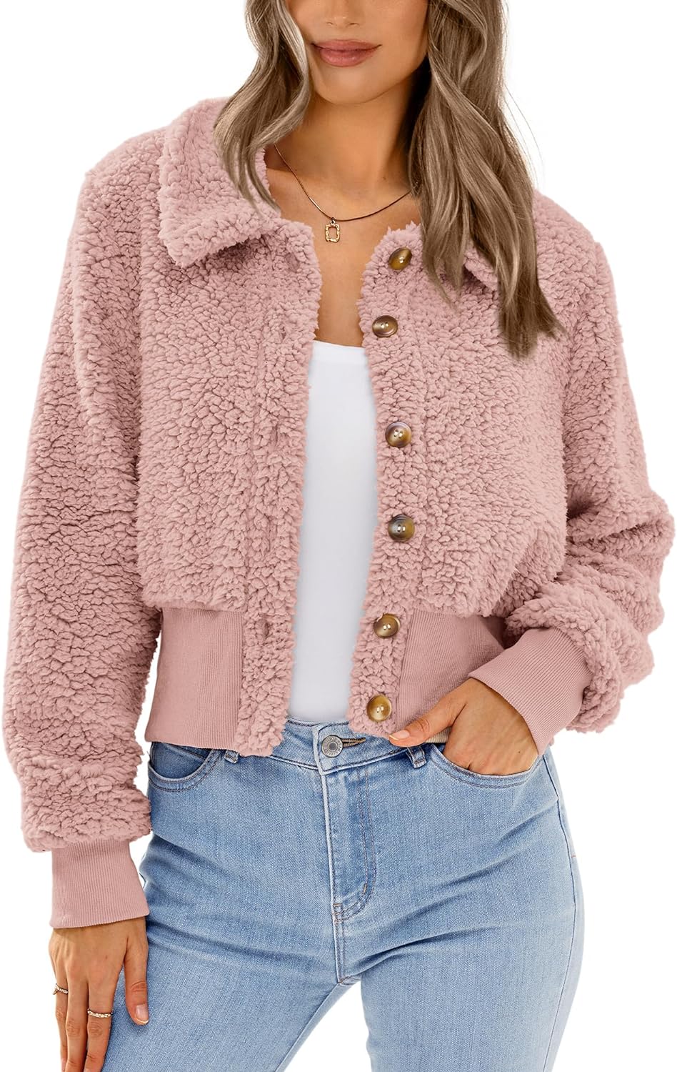 BTFBM Women' Button Down Sherpa Shacket Jacket Long Sleeve Faux Fur Warm Fall Winter Outwear Fuzzy Fleece Short Coats