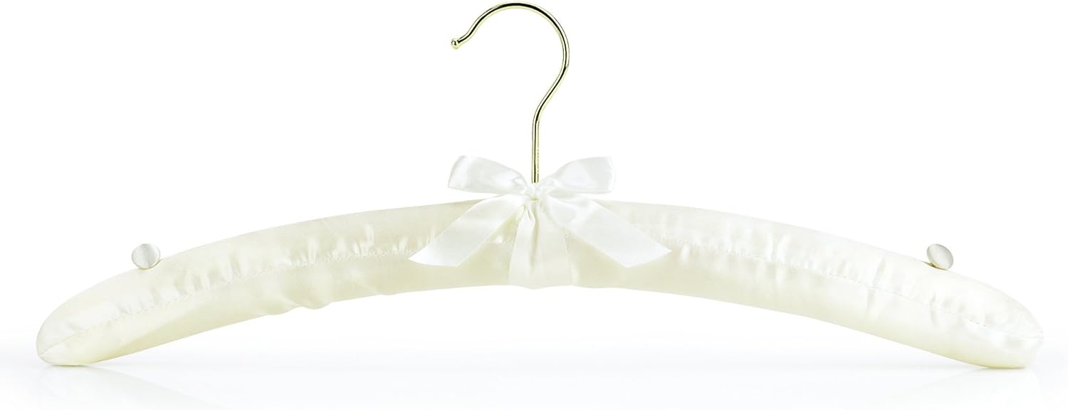 HANGERWORLD 5 Ivory 17inch Satin Padded Top Garment Wedding Clothes Coat Hangers with Buttons