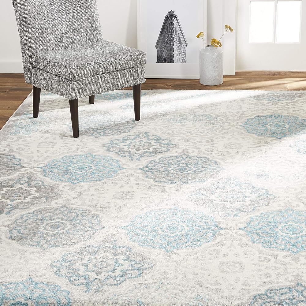 Home Dynamix Boho Andorra Transitional Damask Area Rug, Grey/Blue, 6'6"x9'6"