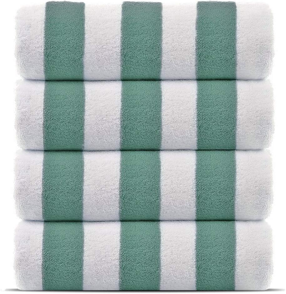 Chakir Turkish Linens Premium Quality 100% Cotton Turkish Cabana Thick Stripe Pool Beach Towels 4-Pack (Sea Green, 30x60 Inch)