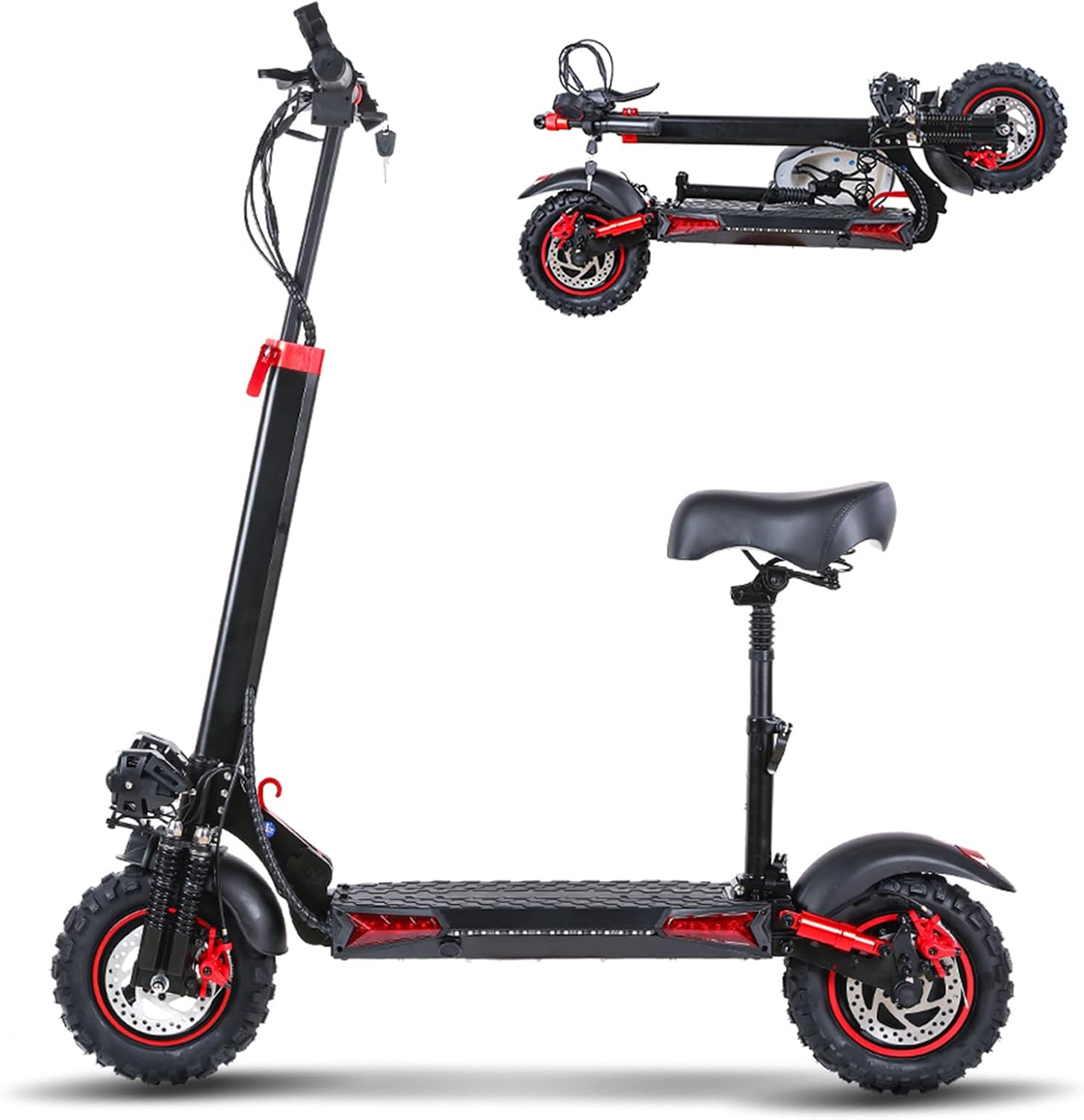 Teraysun Electric Scooter, 11 Vacuum Off-Road Tires, Max 31/37 Mile Range, 28mph Power by 800W/1200W Moter, Disc Brake, Foldable Escooter for Adult with Seat