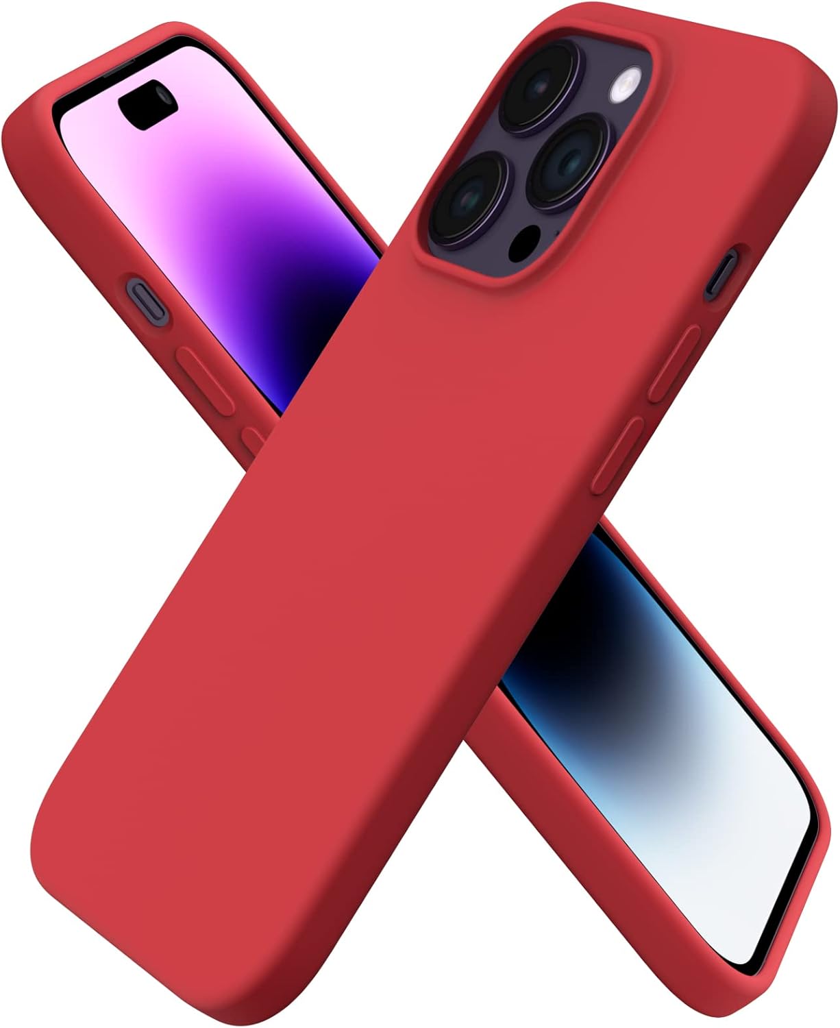 ORNARTO Compatible with iPhone 14 Pro Case 6.1, Slim Liquid Silicone 3 Layers Full Covered Soft Gel Rubber Phone Case Protective Cover with Microfiber Lining 6.1 inch-Red