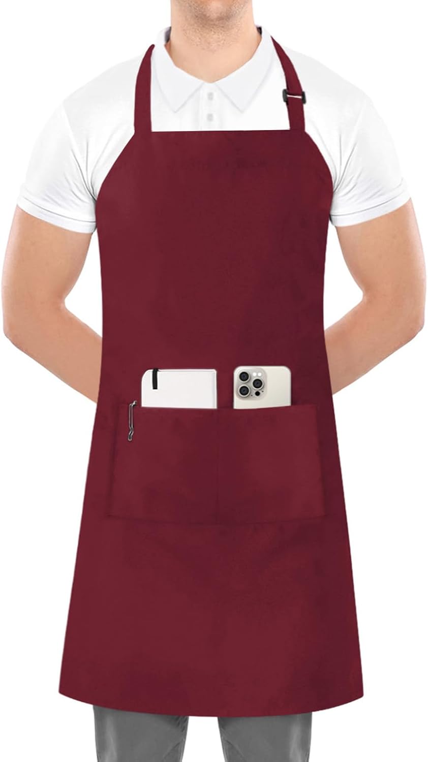 Utopia Kitchen 2 Pack Bib Apron, Adjustable with 2 Pockets, Water and Oil Resistant, Cooking Kitchen Chef Apron for Women Men