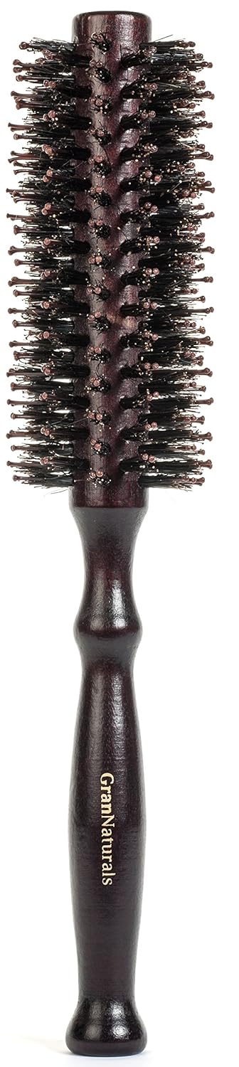 Boar Bristle Round Styling Hair Brush - 1.75 Inch Diameter - Blow Dryer & Curling Roll Boar + Nylon Hairbrush with Natural Wooden Handle for Women and Men - Blow Drying to Style, Curl, and Dry Hair