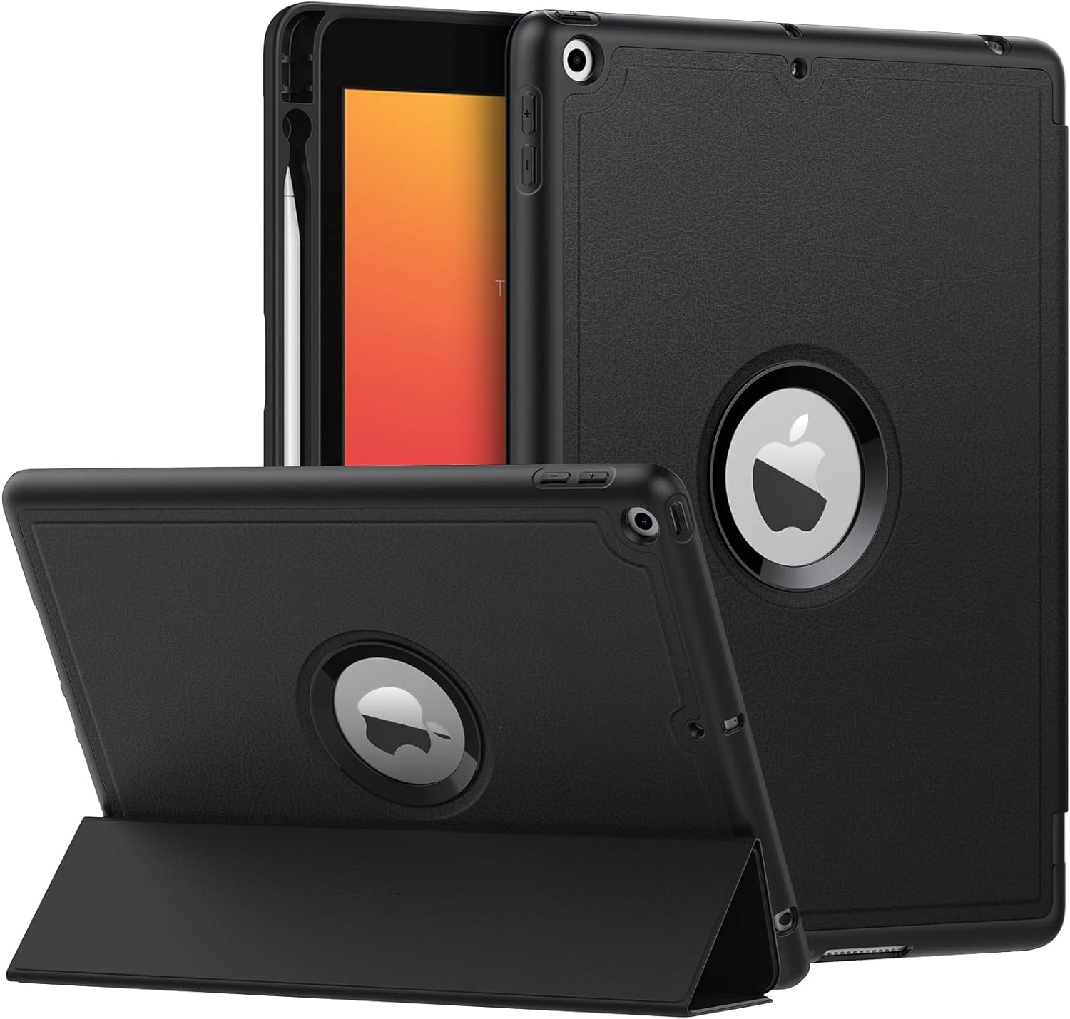 MoKo Case for iPad 9th Generation 2021 / iPad 8th Generation 2020 / iPad 7th Generation 2019 with Pen Holder, iPad 10.2 Case with Soft TPU Back Stand Cover, Auto Wake/Sleep, Black