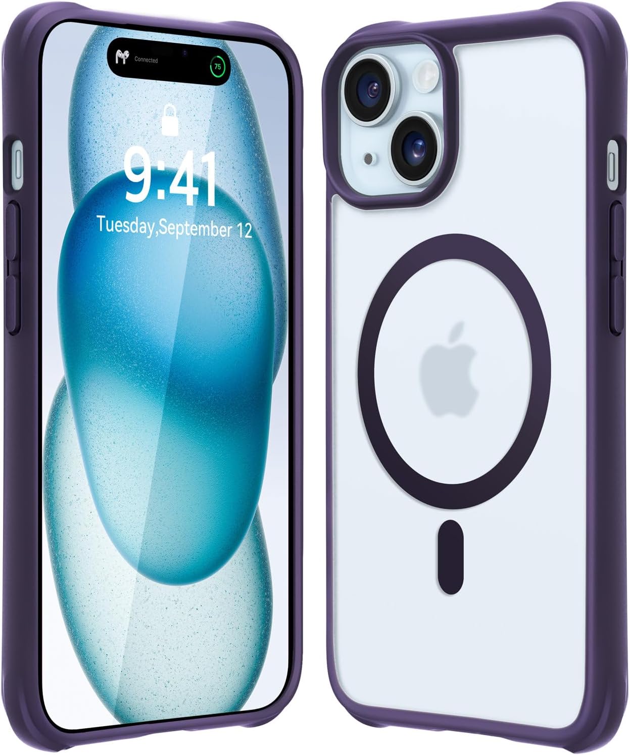 Mkeke Magnetic Designed for iPhone 15 Case, Compatible with Magsafe, [Not Yellowing] [Military-Grade Drop Protection] Clear Phone Case for iPhone 15 with Shockproof Bumper 2023 - Purple