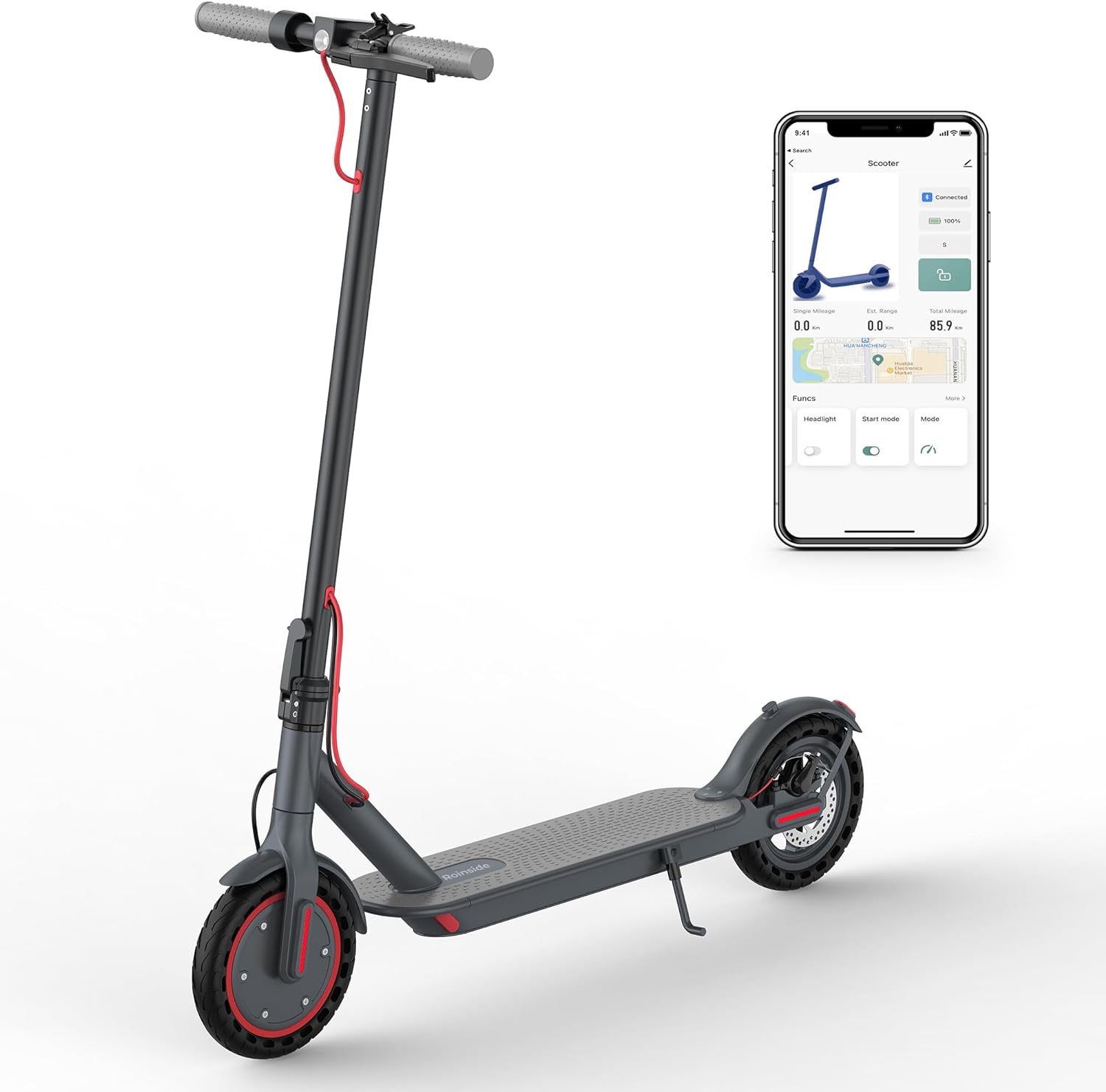 Electric Scooter - 8.5 Solid Tires, 350W Motor, Up to 19 MPH and 21 Miles Long-Range Portable Foldable Commuting Scooter for Adults with Double Braking System and App