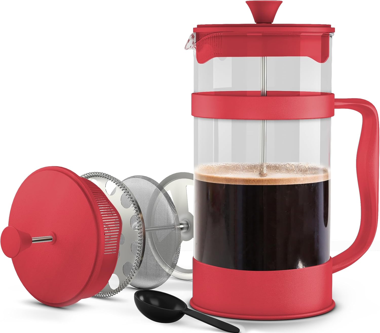 Utopia Kitchen 34 Ounce 1 Liter French Press Coffee Maker, Tea Maker, Travel Coffee Presses, Heat Resistant Thickened Borosilicate Coffee Pot for Camping Travel Gifts, Red Pack of 1