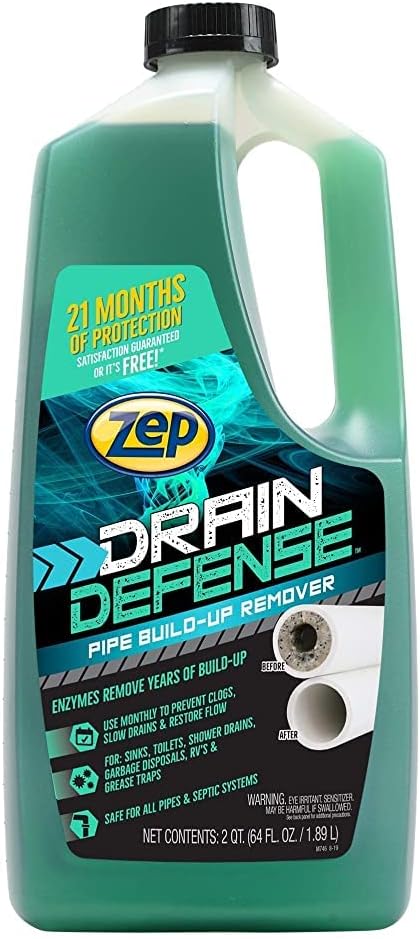 Zep Drain Defense Pipe Build-Up Remover - 64 Ounces - ZLDC648 - Professional Strength Liquid Pipe Build Up Remover,GREEN