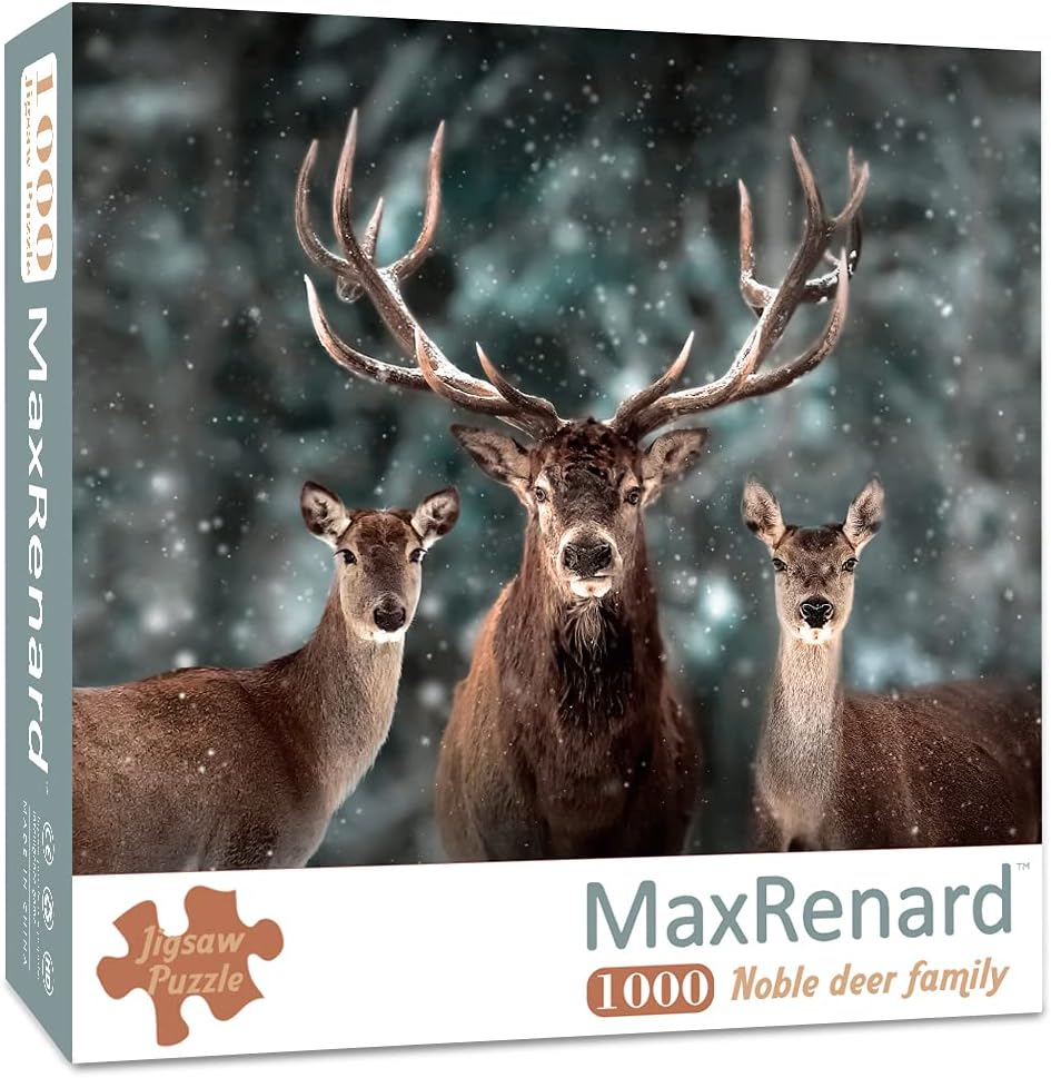 MaxRenard Game 1000 Pieces Jigsaw Puzzle for Adult Animal Toy Noble Deer Family