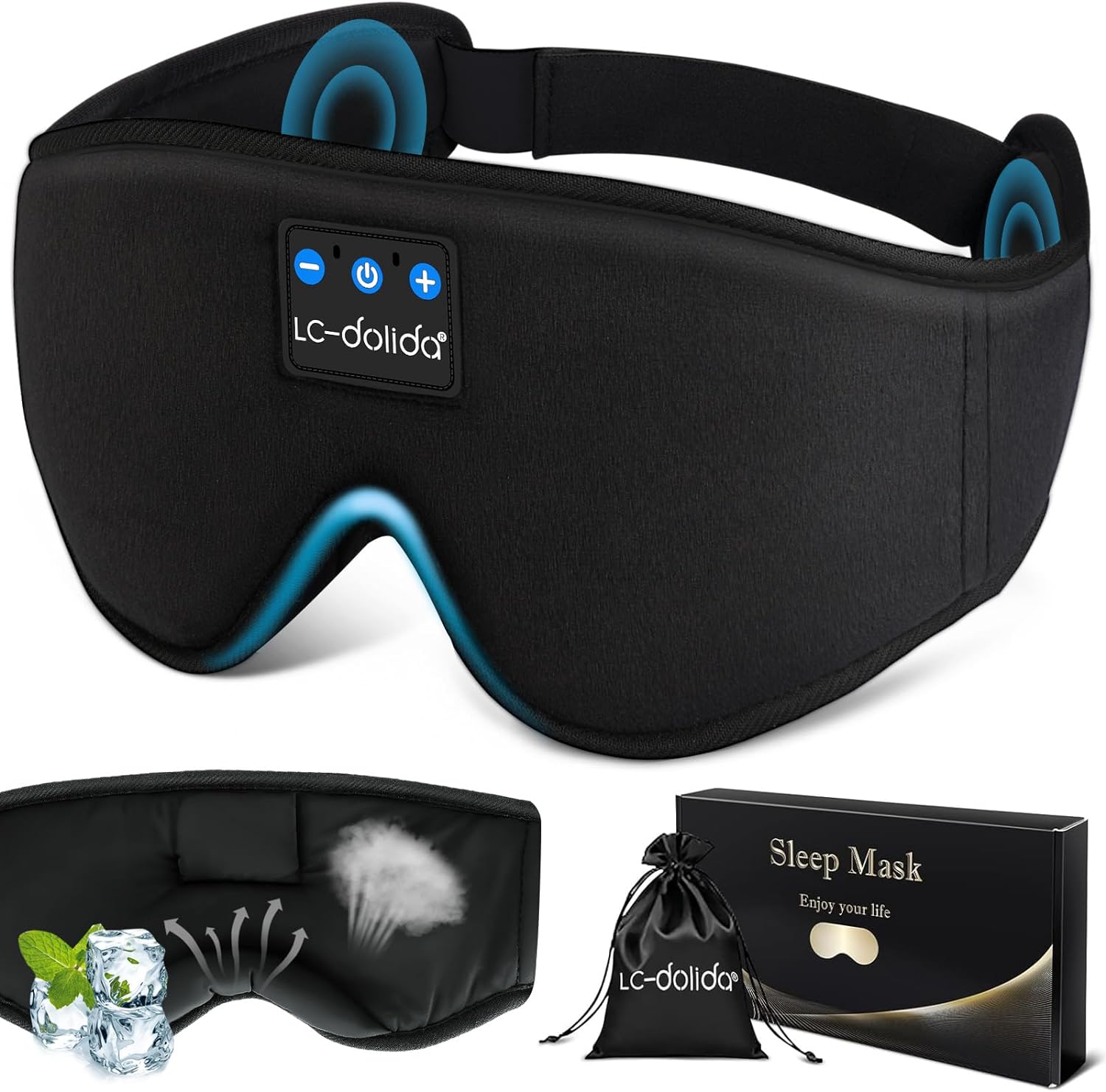 Sleep Mask with Bluetooth Headphones,LC-dolida Sleep Headphones Bluetooth Sleep Mask Sleeping Headphones for Side Sleepers Best Gift and Travel Essential