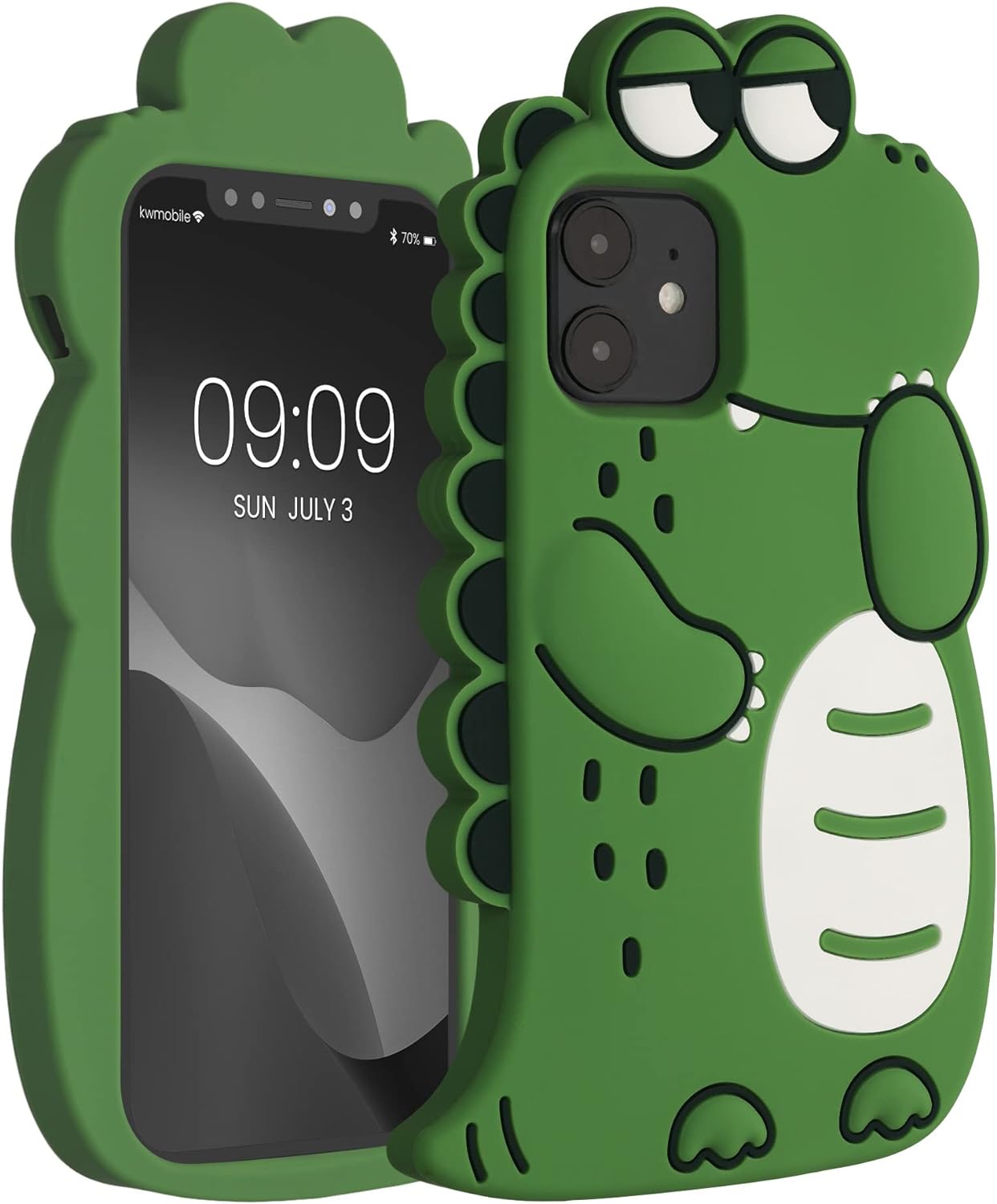 kwmobile Case Compatible with Apple iPhone 12 / iPhone 12 Pro - Cute Dinosaur Case Soft Cute Protective Silicone Cover - Black/White/Green