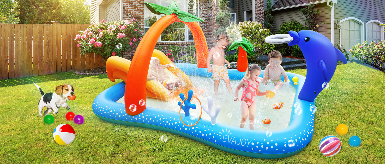 BANZAI Pipeline Water Park Toy, Length: 14 ft 7 in, Width: 9 ft 6 in, Height: 7 ft 11 in, Inflatable Outdoor Backyard Water Slide Splash Bounce Climbing Toy