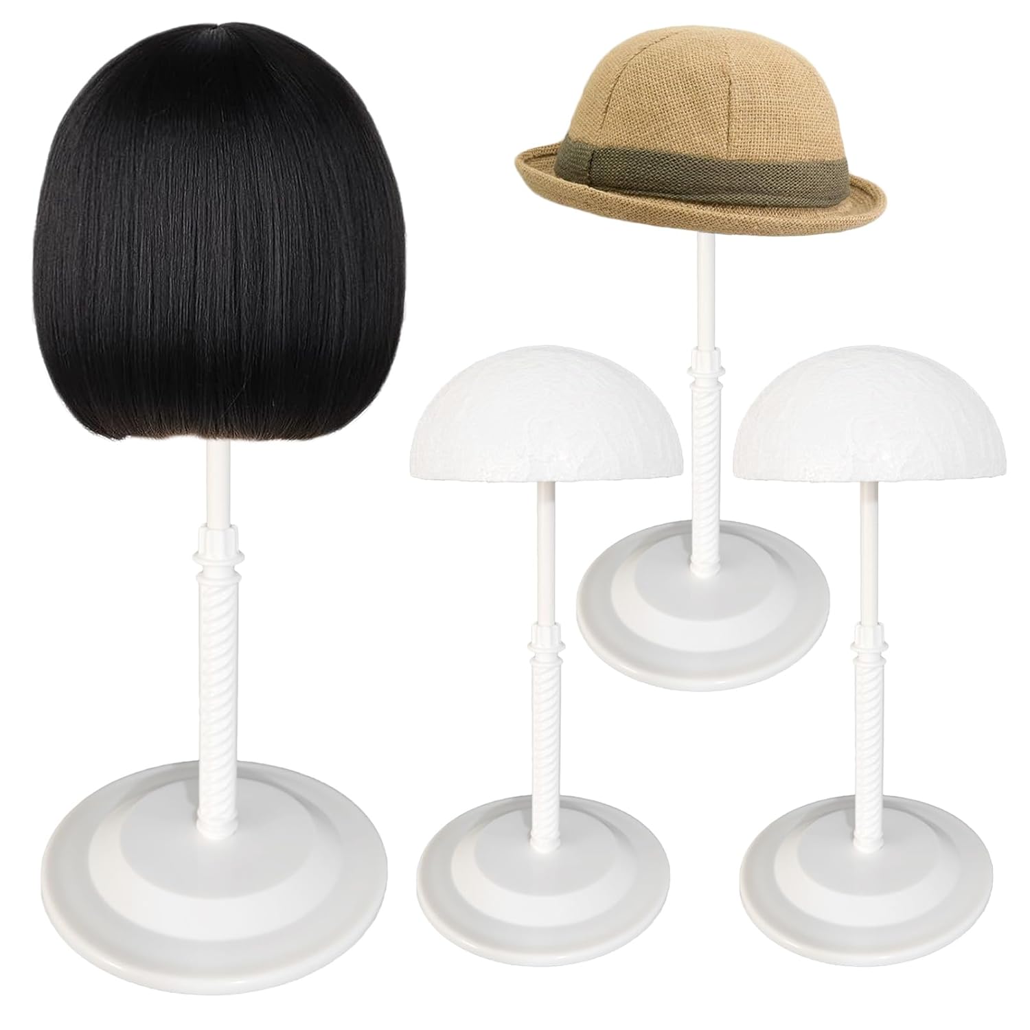 FINDYOU 3 Packs Adjustable Wig Stand for Styling Hat Stand Wig Holder for Hair Extensions, Wigs & Accessories Hat Display Stand Wig Hanger for Multiple Wig