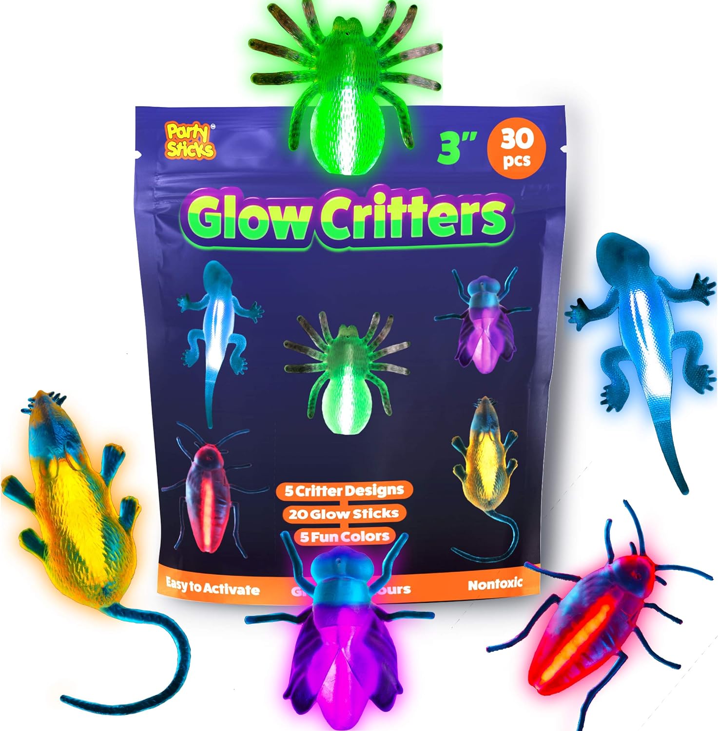 Glow Critters and Halloween Trick or Treat Glow Skeletons and Pumpkins - Glow Sticks Party Favors - Glow in The Dark Party Supplies