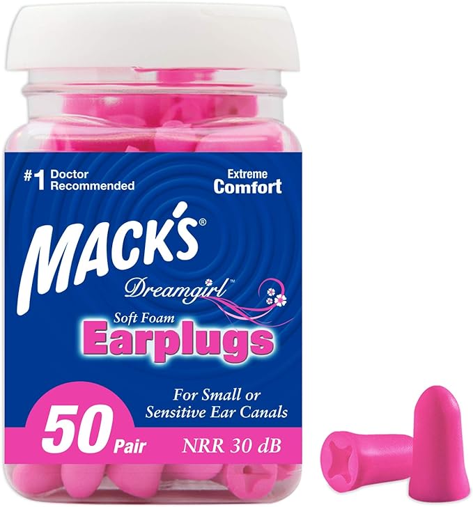 Mack' Dreamgirl Soft Foam Earplugs, 50 Pair, Pink - 30dB NRR, 33dB SNR - Small Ear Plugs for Sleeping, Snoring, Studying, Loud Events, Traveling & Concerts