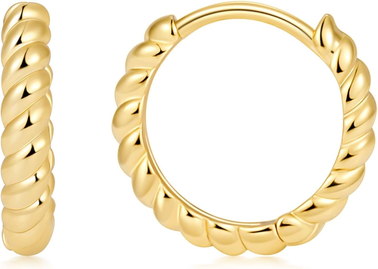 Fiusem Small Bead Gold Huggie Hoop Earrings for Women, Hypoallergenic 14K Gold Plated Huggie Earring, Tiny Hoops 8/10/12 mm