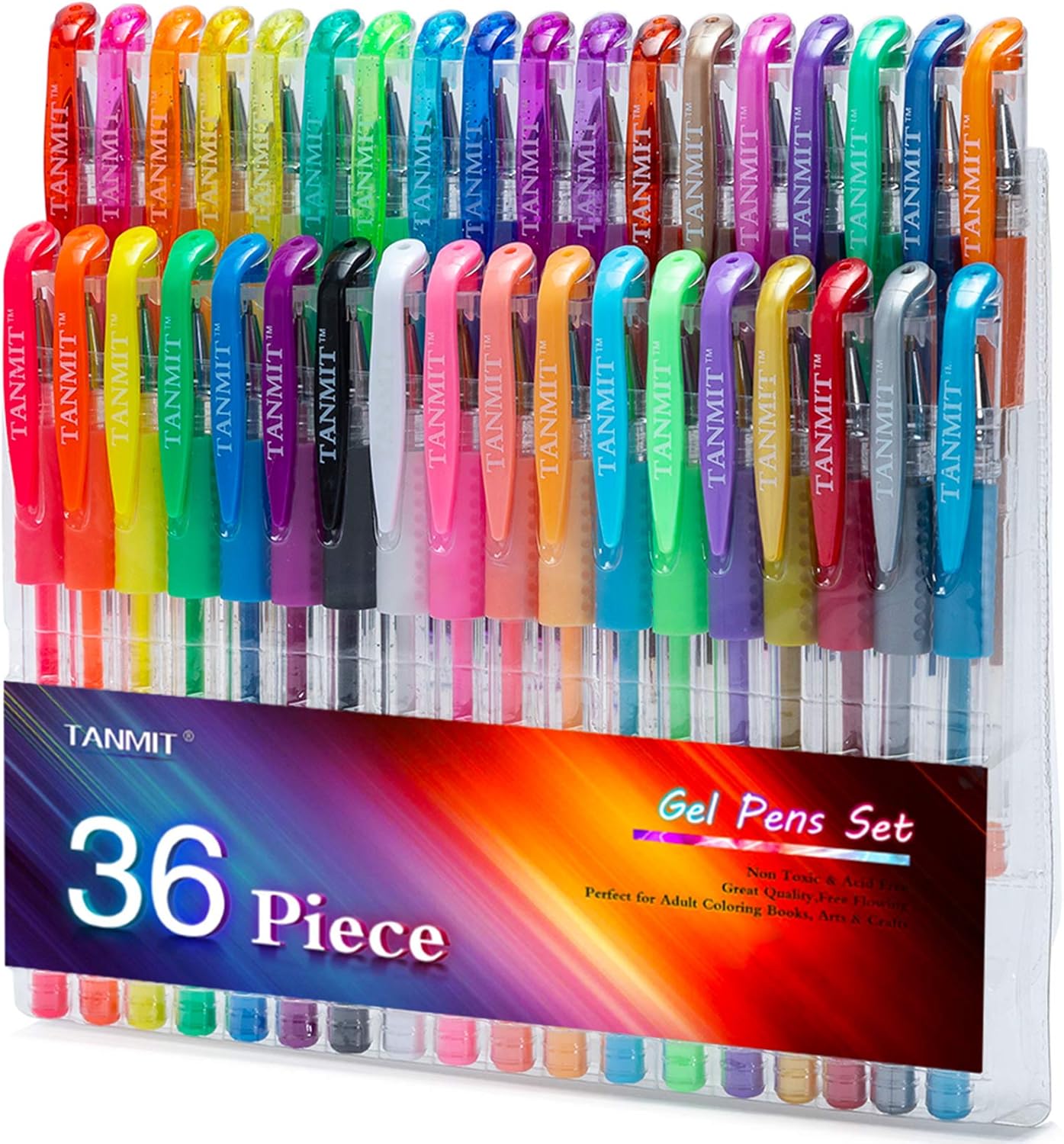 TANMIT Gel Pens, 36 Colors Gel Pens Set for Adult Coloring Books, Colored Gel Marker with 40% More Ink, Great for Kids Adult Doodling Scrapbooking Drawing