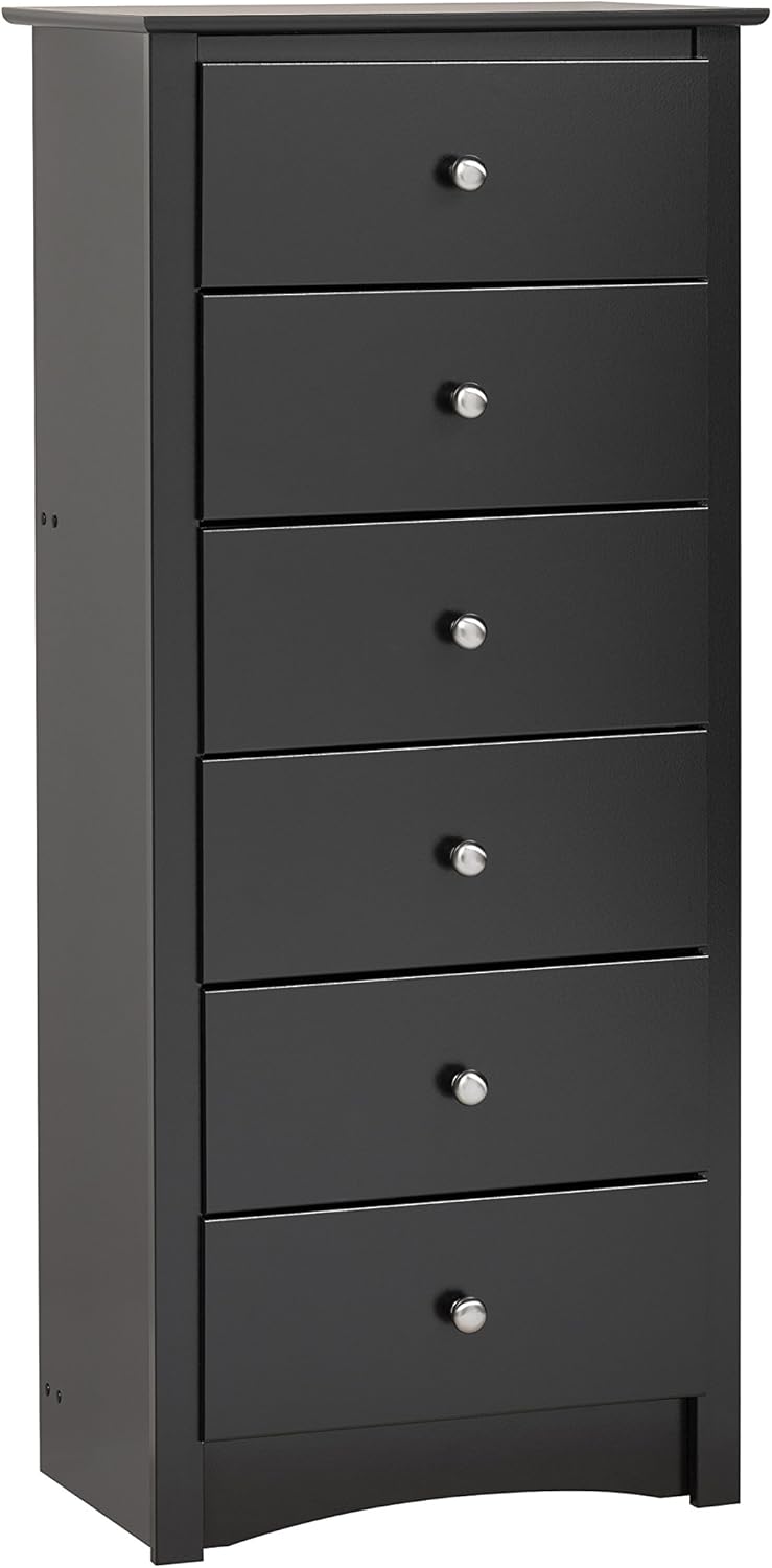 Prepac Sonoma 6 Drawer Tall Chest For Bedroom, 17.65 D x 23.25 W x 53 H, Black