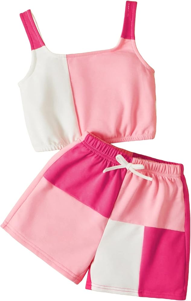 SOLY HUX Toddler Girl's 2 Piece Outfits Summer Cute Colorblock Sleeveless Tank Tops and Track Shorts Sets Clothes