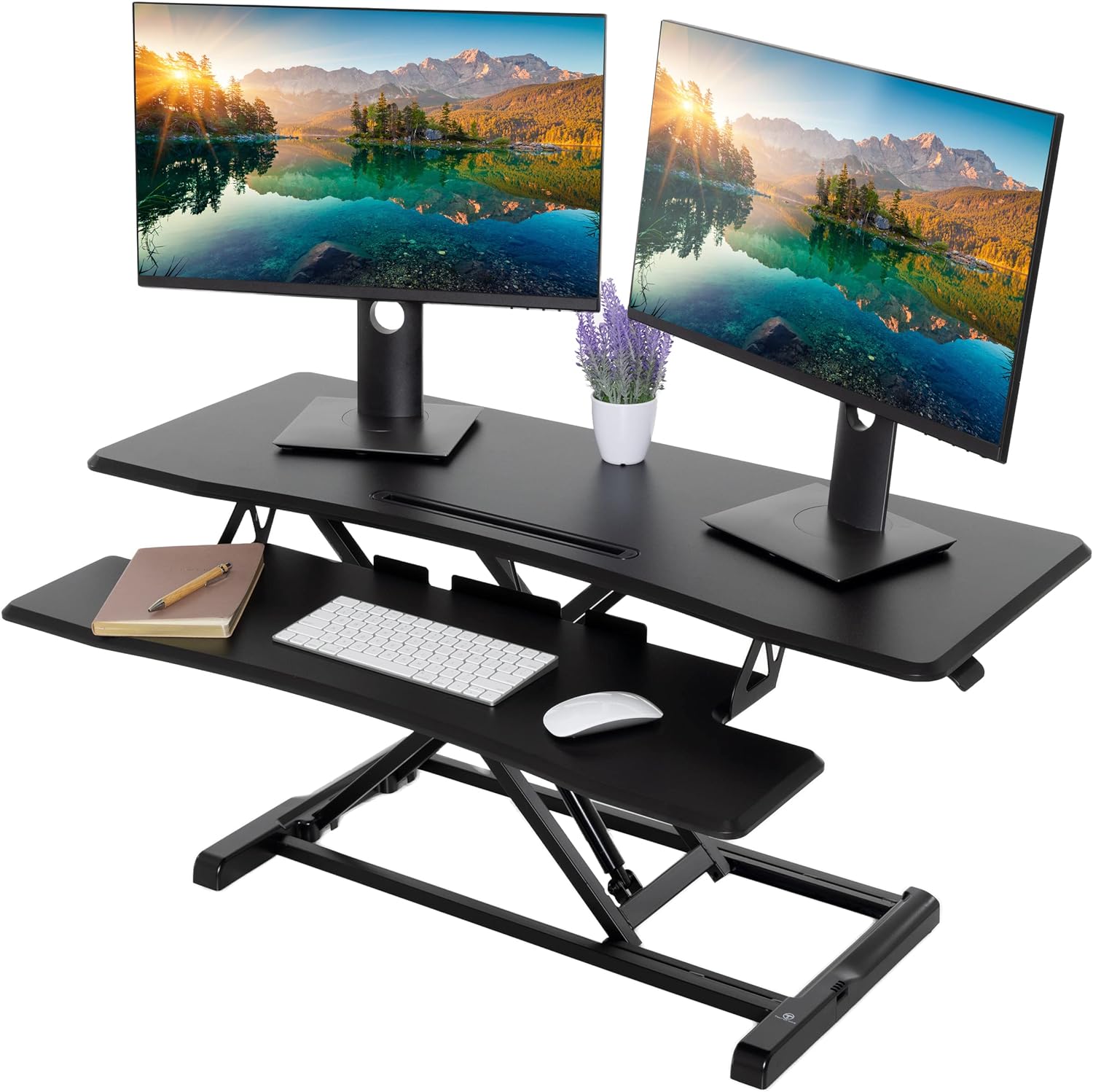 TechOrbits Standing Desk Converter - 42 Inch Adjustable Sit to Stand Up Desk Workstation, MDF Wood, Ergonomic Desk Riser with Keyboard Tray, Desktop Riser for Home Office Computer Laptop, Black 42