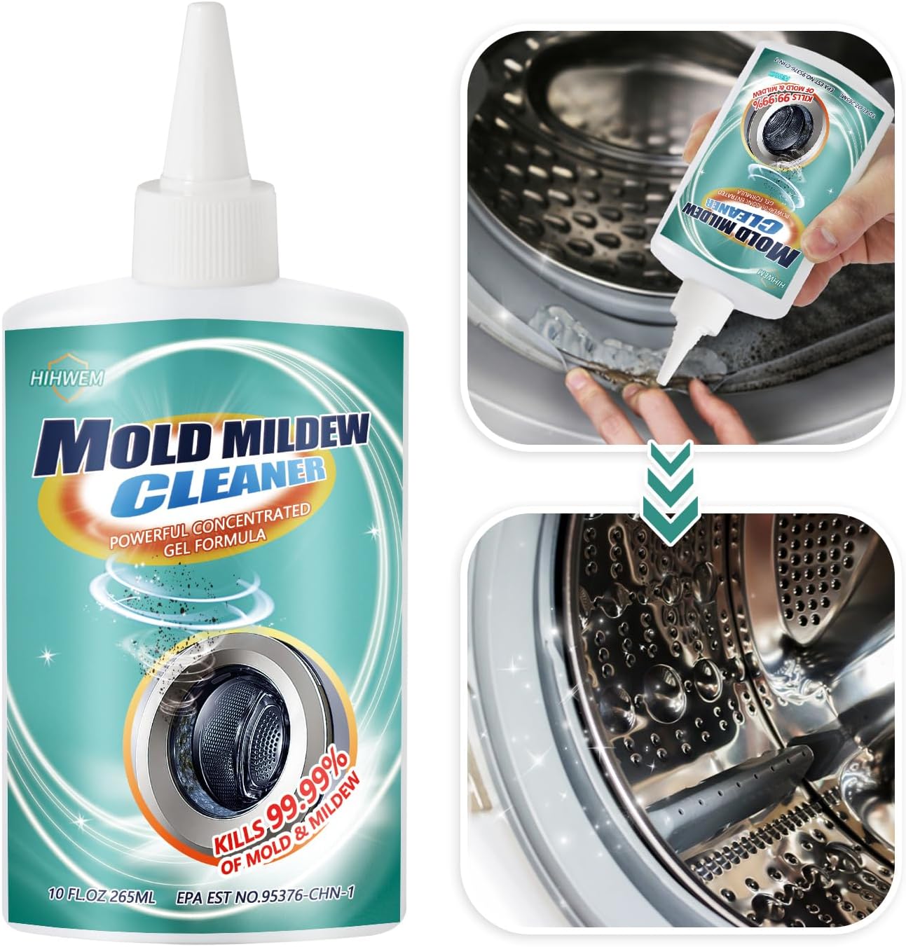 Mold Remover Gel, 10 Fl Oz Mold Remover for Washing Machine Refrigerator Strips, Household Front Load Washing Machine Cleaner, Mold Cleaner For Tiles Sealant Bathroom Cleaning Home Sinks Grout Cleaner