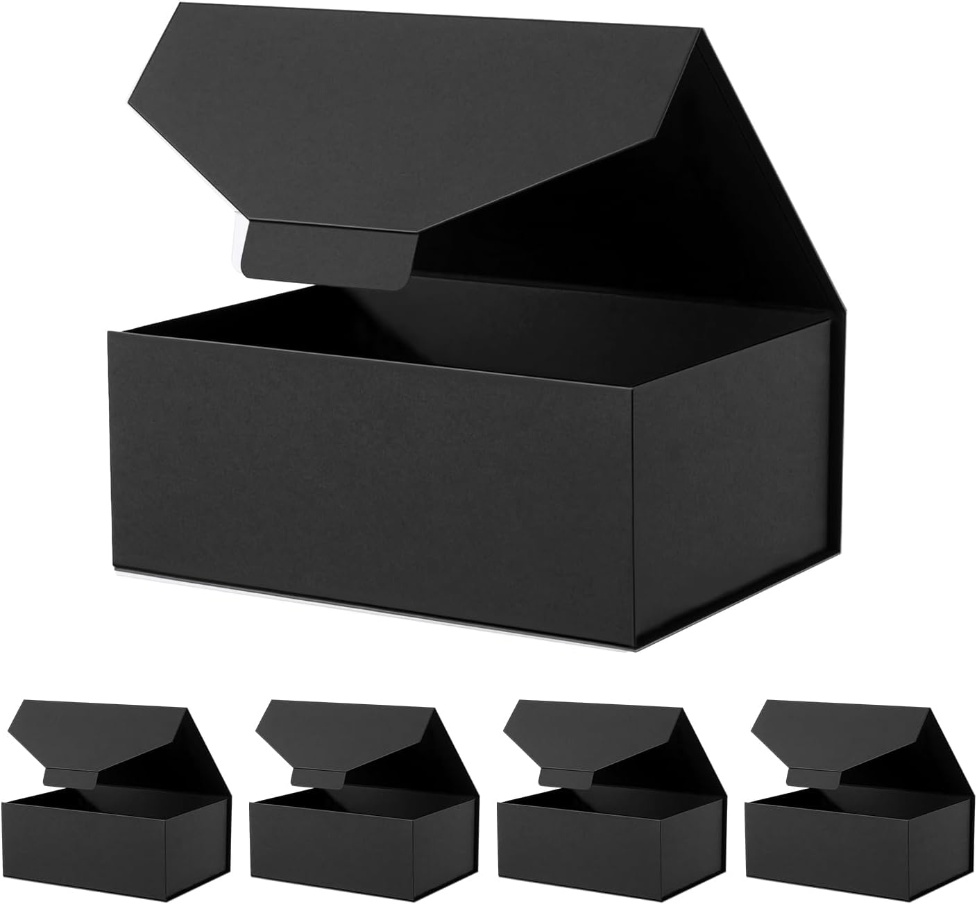 JINGUAN 5 Black Gift Boxes with Lids 9x6.5x3.8 Inches, Reusable Collapsible Gift Boxes, Groomsman Proposal Boxes, Wedding, Birthday Gift Packaging(No Magnetic, No stickers, Matte)