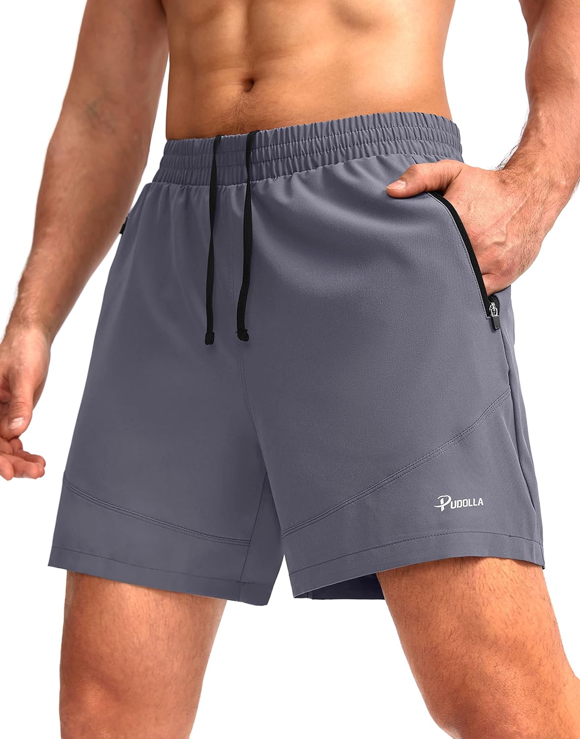 Pudolla Men' Running Shorts 5 Lightweight Gym Shorts for Men Workout Athletic Casual with Zipper Pockets