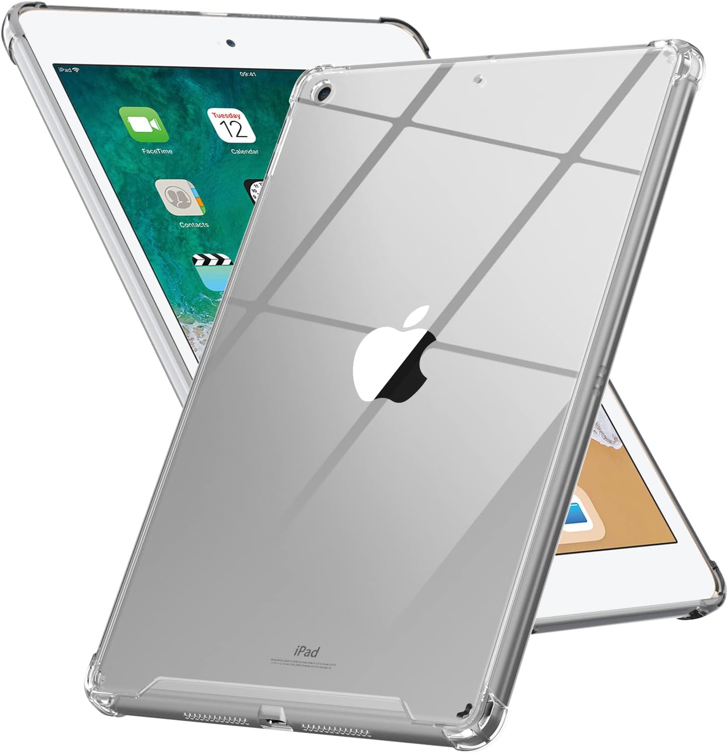 MoKo Case Fit 2018/2017 iPad 9.7 6th/5th Generation [Shockproof Protector] Reinforced Corners TPU Bumper + Anti-Scratch Transparent Hard Panel Clear Cover Fit iPad 9.7 Inch 2018/2017 - Clear