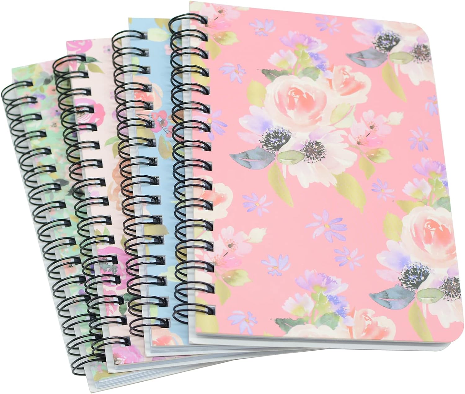 Yansanido Spiral Notebook, 4 Pcs A6 Flower Design Thick Hardcover 8mm Ruled 4 Color 80 Sheets -160 Pages Journals for Study and Notes (A6-4pcs flower, A6)