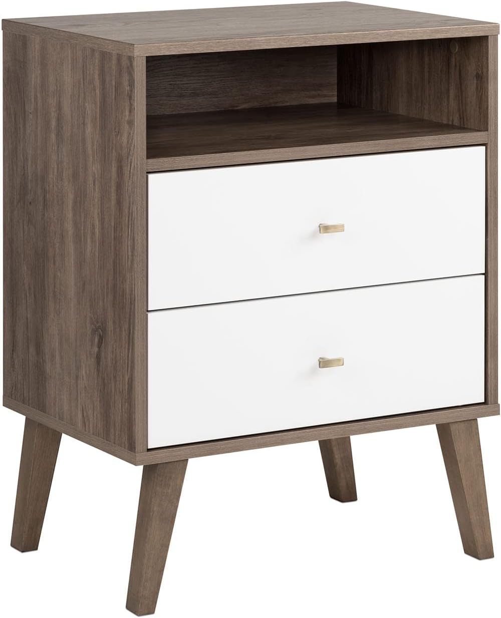 Prepac Milo 2-drawer Tall Nightstand with Open Shelf, Drifted Gray and White