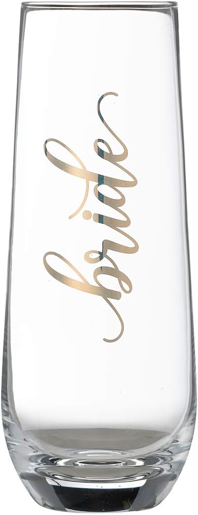 Lillian Rose Gold Bride Stemless Champagne Glass, 1 Count (Pack of 1), Clear