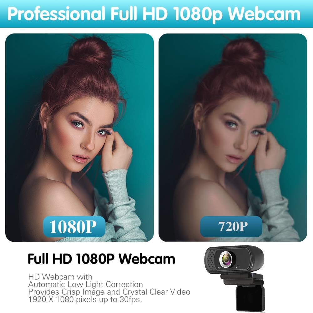 Webcam HD 1080p ,Live Streaming Web Camera with Stereo Microphone, PC Desktop or Laptop USB Webcam with 110 Degree View Angle, HD Webcam for Video Calling, Recording, Conferencing, Streaming, Gaming