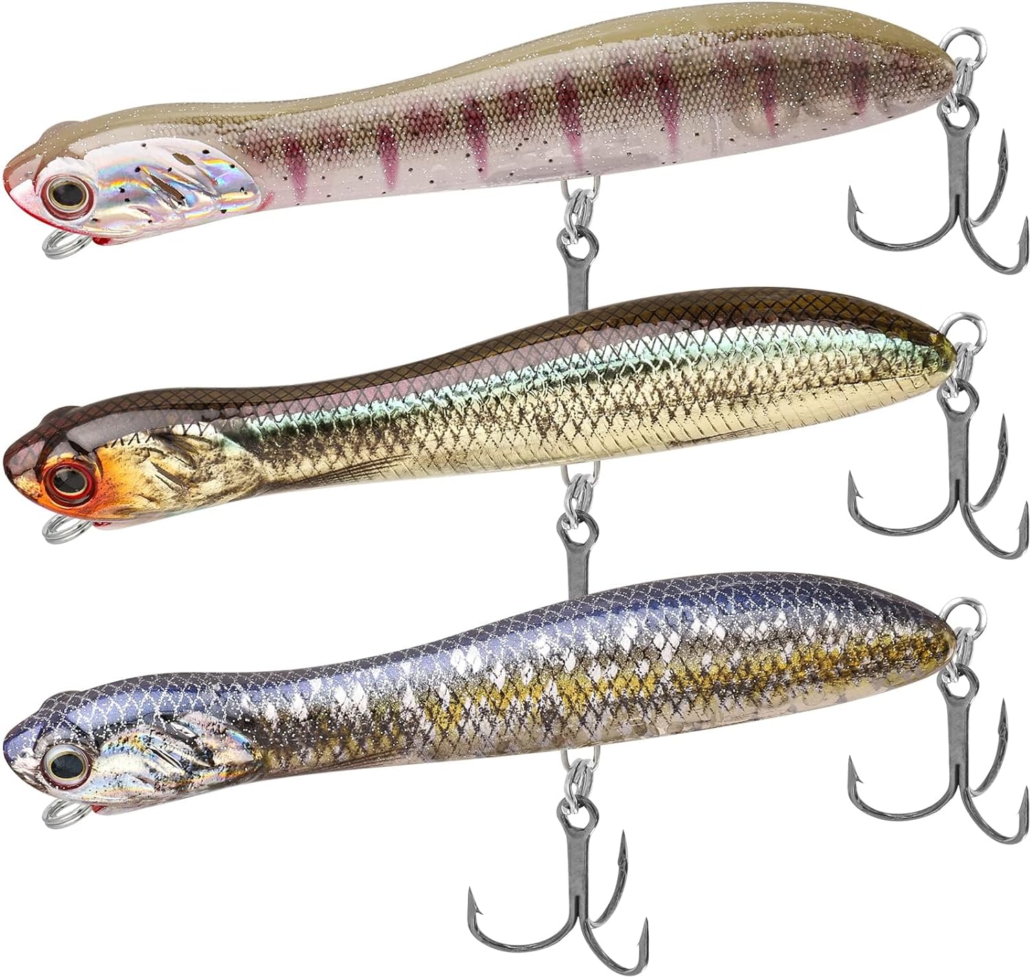 TRUSCEND Topwater Fishing Lures with BKK Hooks, Pencil Plopper Fishing Lures for Bass Catfish Pike Perch, Top Water Bass Bait Lure with Propeller Tail, Pencil Floating Lure