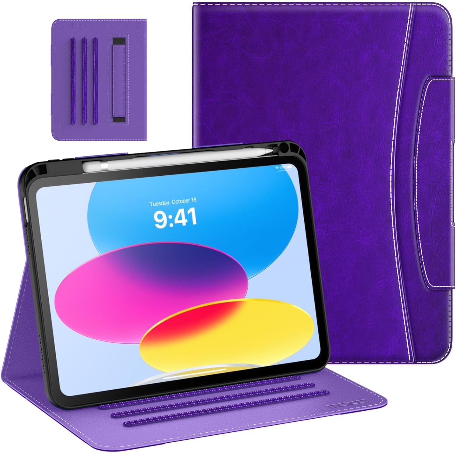 MoKo for iPad 10th Generation Case iPad 10.9 Inch Case 2022 with Pencil Holder, Multi-Angle Viewing iPad Case 10th Generation with Soft TPU Back Hand Strap for iPad 10th Gen 2022, Purple Violet