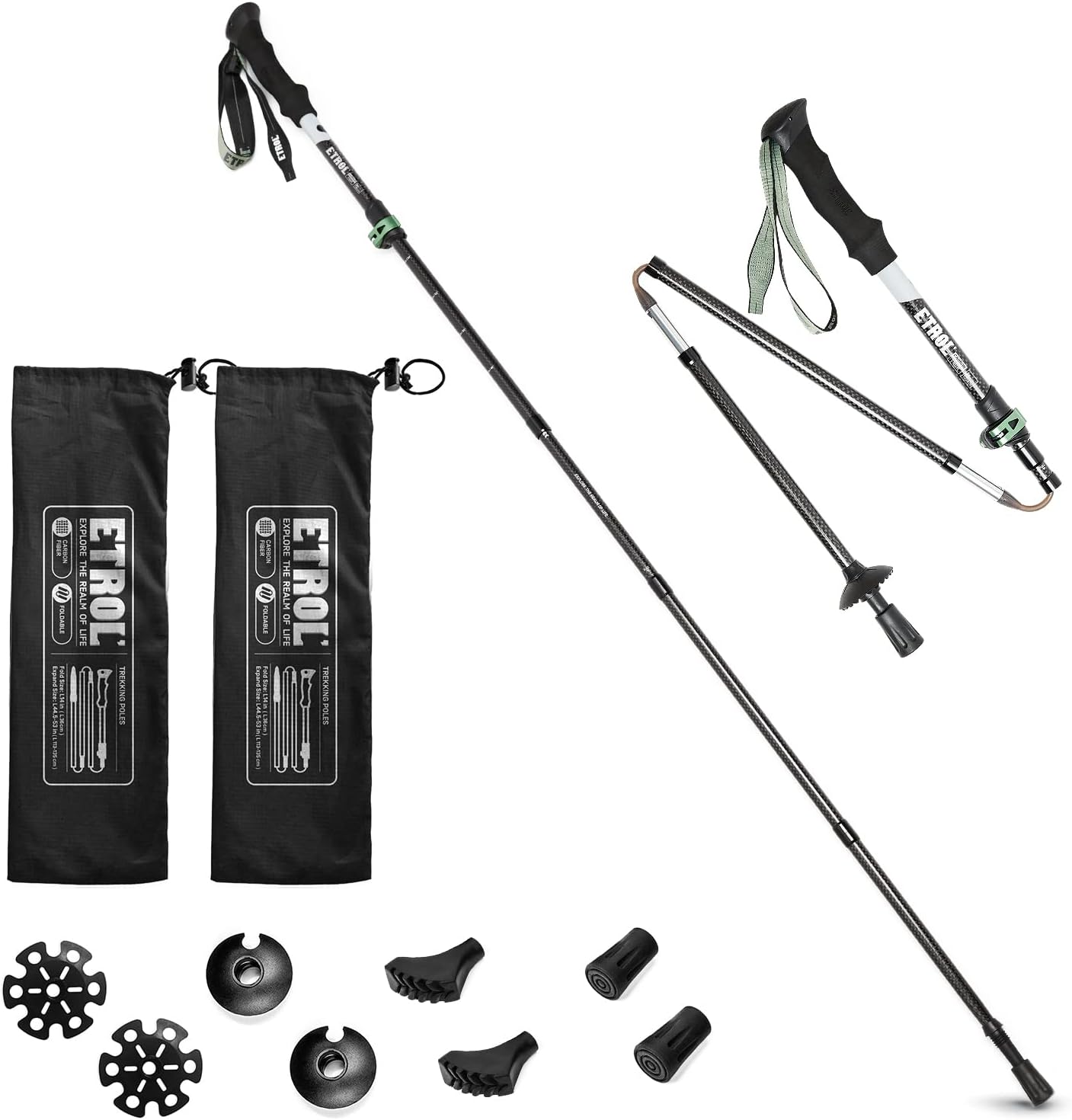 Carbon Fiber Hiking Poles - 2 PC Ultra Lightweight / 0.5LB Collapsible Hiking & Walking Sticks for Men and Women, Folding Trekking Poles for Camping Backpacking,with Quick Flip Lock,EVA Handle