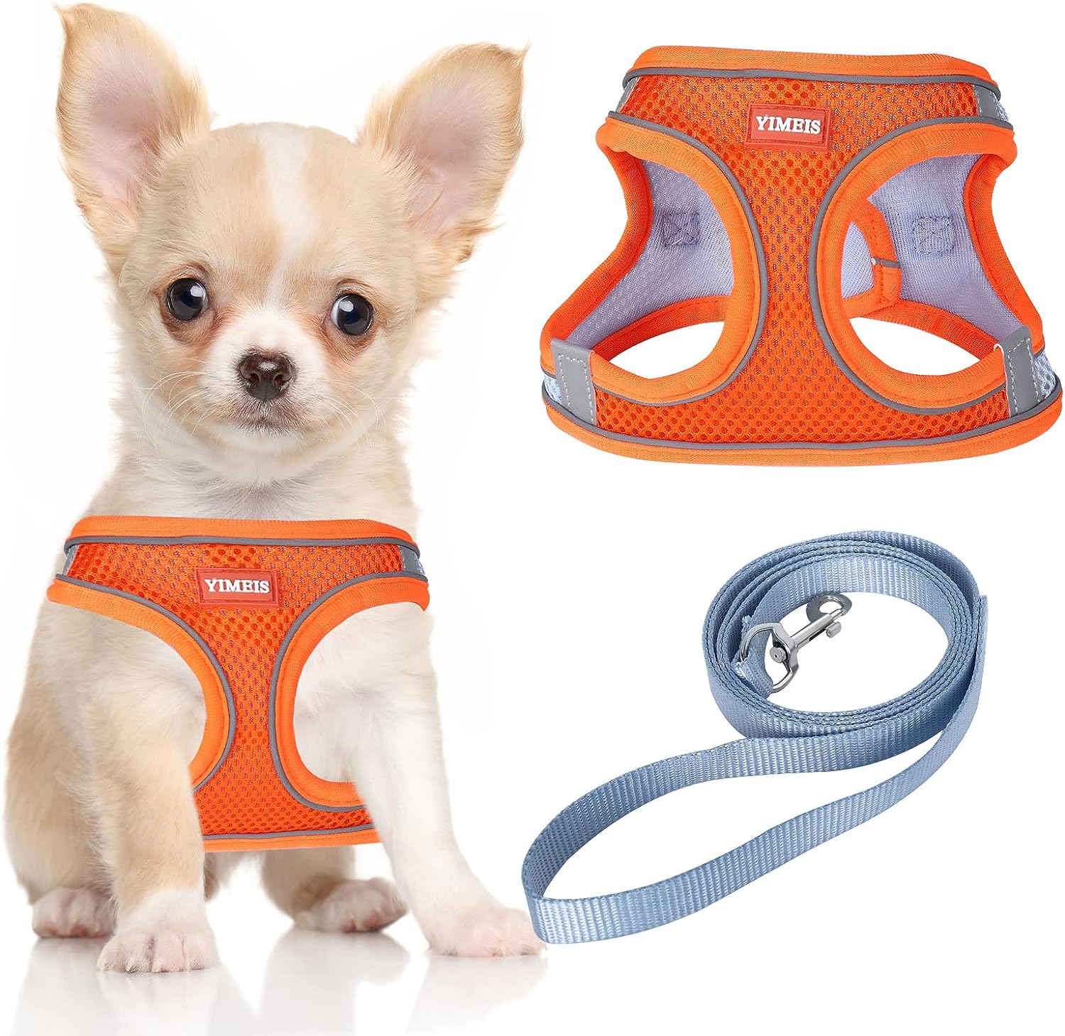 YIMEIS Dog Harness and Leash Set, No Pull Soft Mesh Pet Harness, Reflective Adjustable Puppy Vest for Small Medium Large Dogs, Cats (Orangeblue, Medium (Pack of 1))