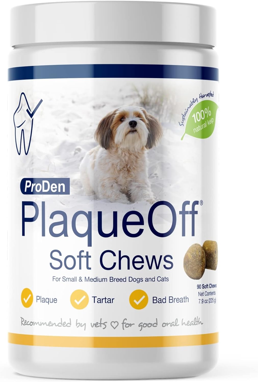 ProDen PlaqueOff Soft Chews with Natural Kelp - for Small & Medium Breed Dogs & Cats - Supports Normal, Healthy Teeth, Gums, and Breath Odor in Dogs & Cats - 90 Soft Chews