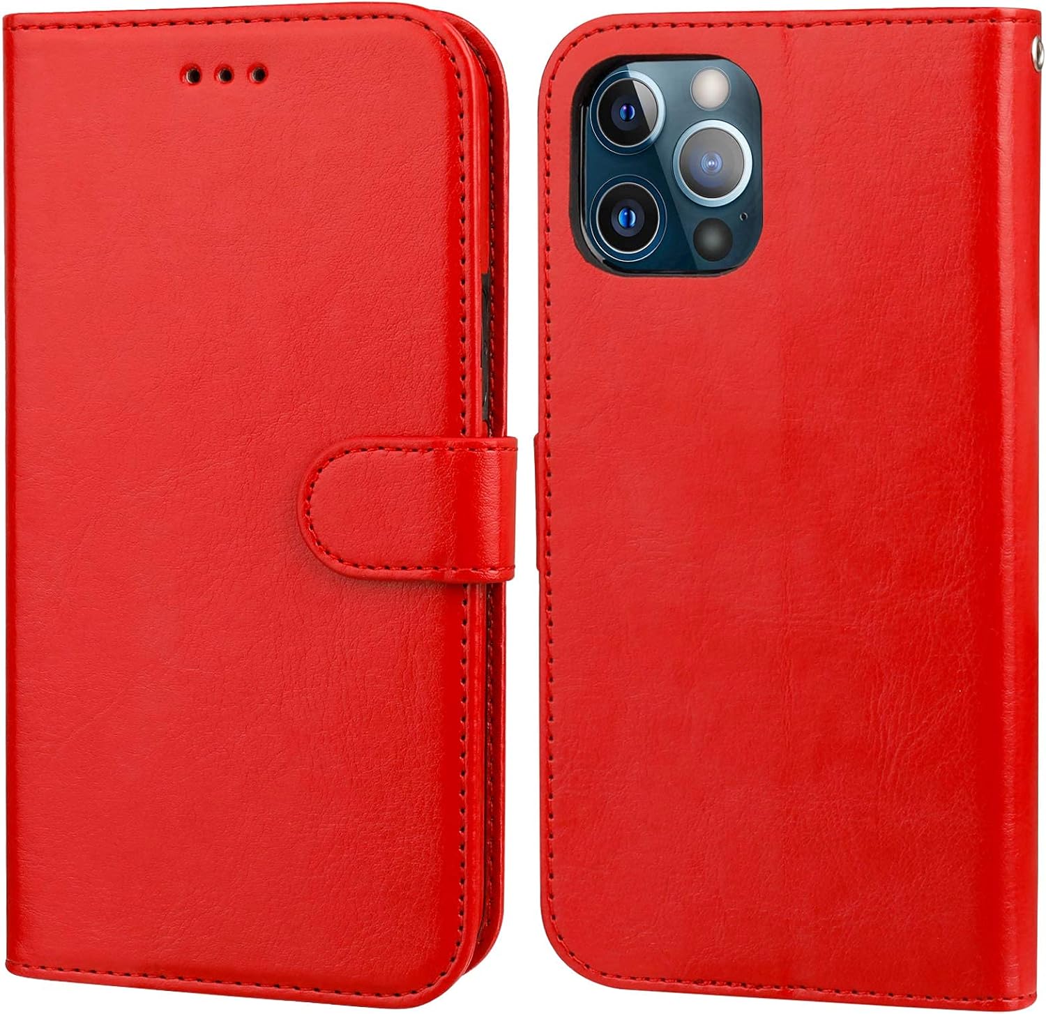 Bocasal Compatible with iPhone 12 Pro Max Wallet Case with Card Holder PU Leather Kickstand Shockproof Protective Wrist Strap Flip Cover 6.7 inch (Red)